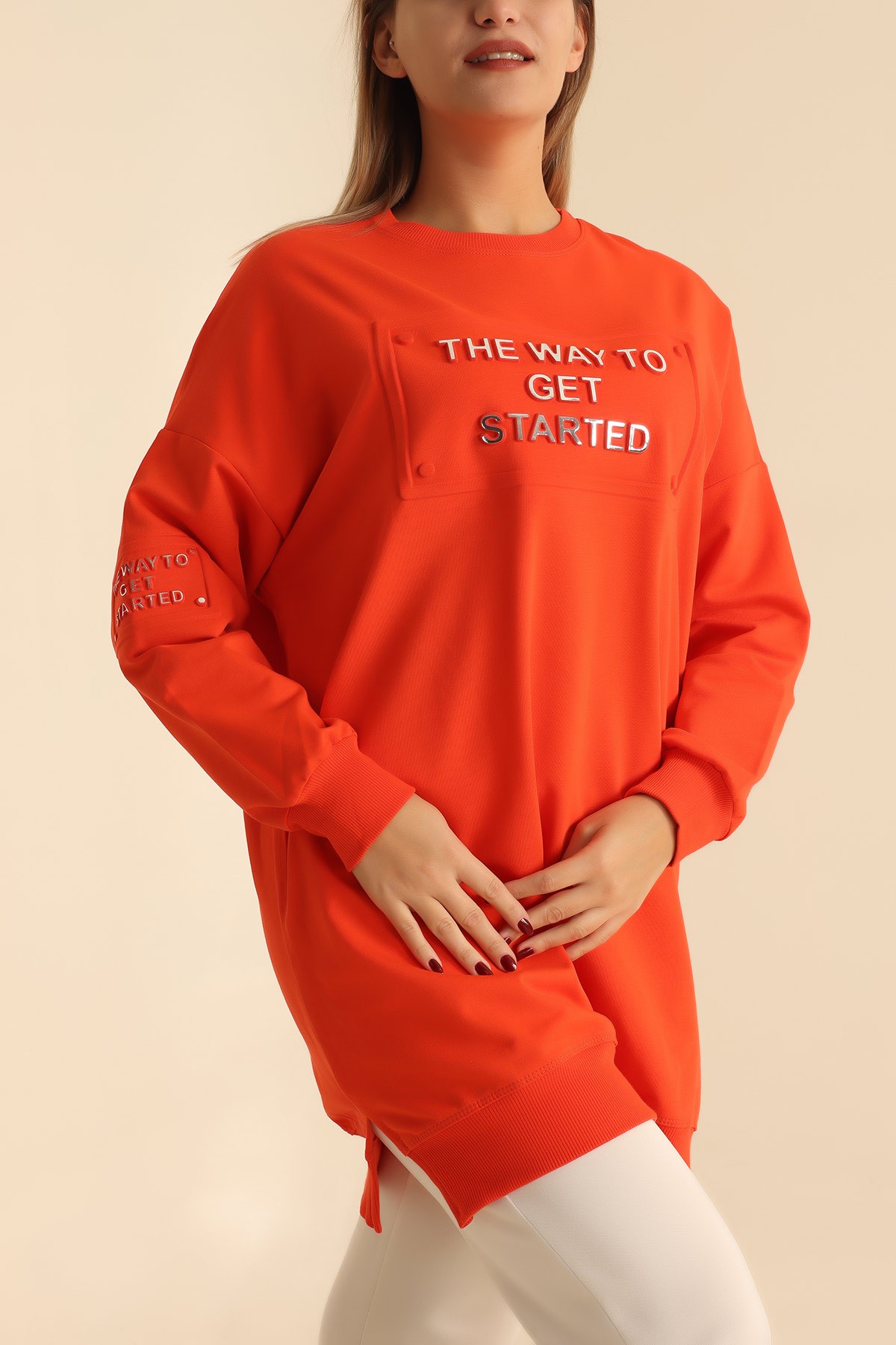 Turuncu Gofre Baskılı İki İp Sweat 213130