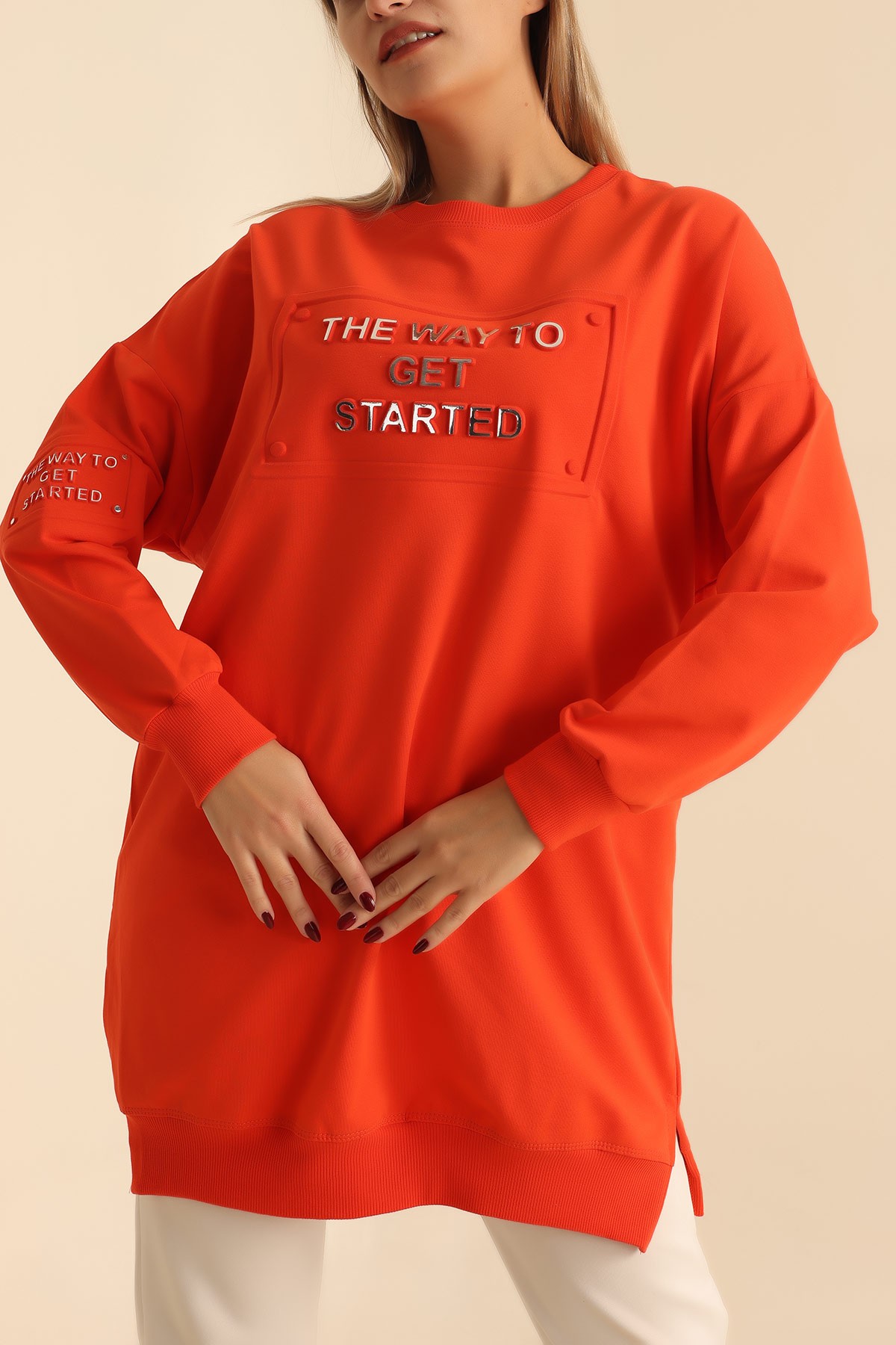 Turuncu Gofre Baskılı İki İp Sweat 213130