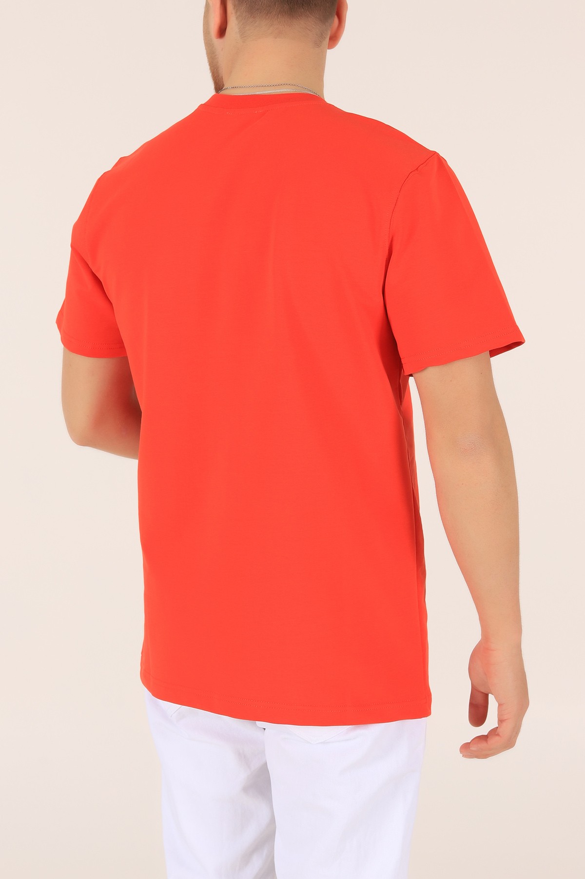 Turuncu İki İp İşlemeli Oversize Erkek Tişört 163747