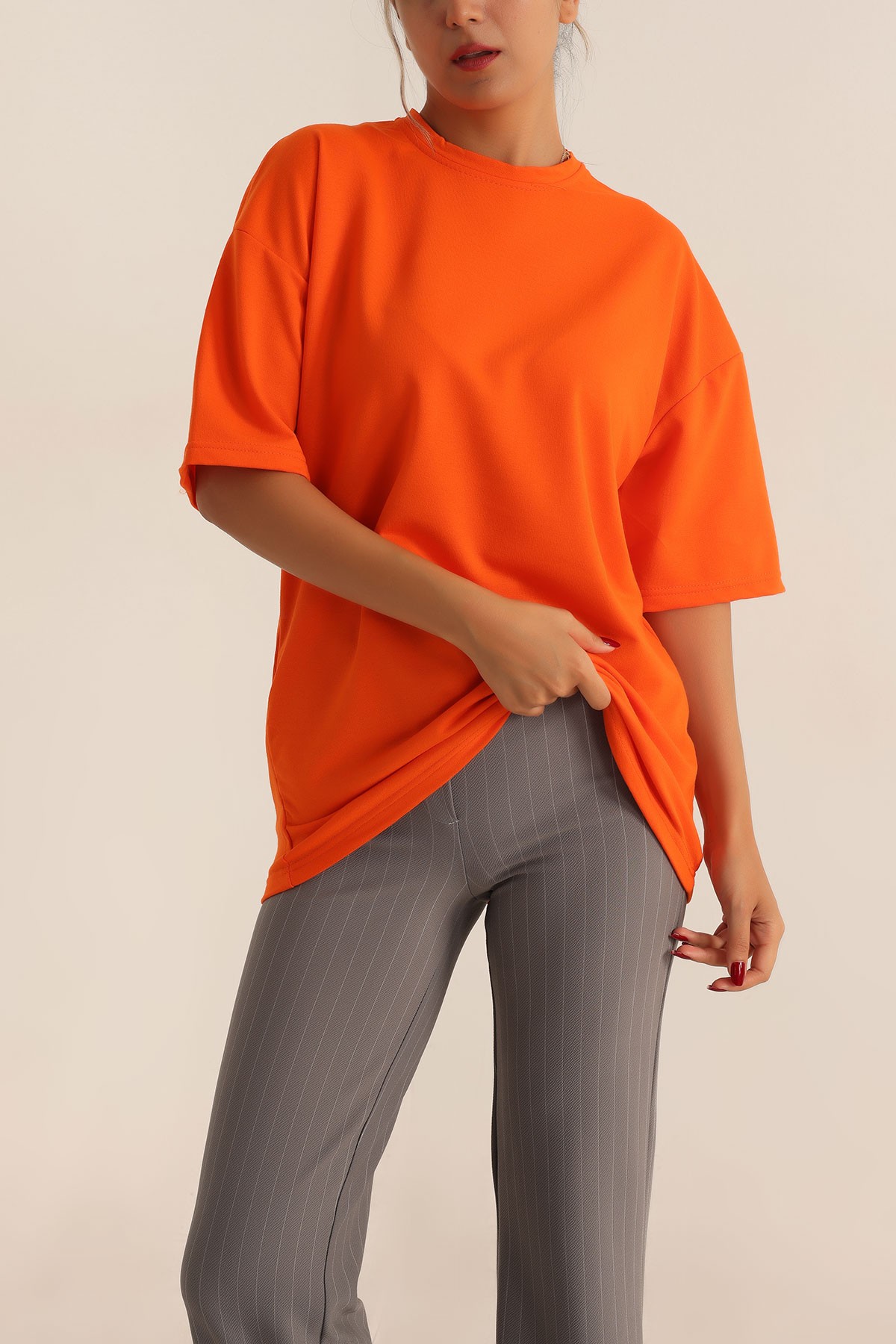 Turuncu İki İp Oversize Tişört 193608