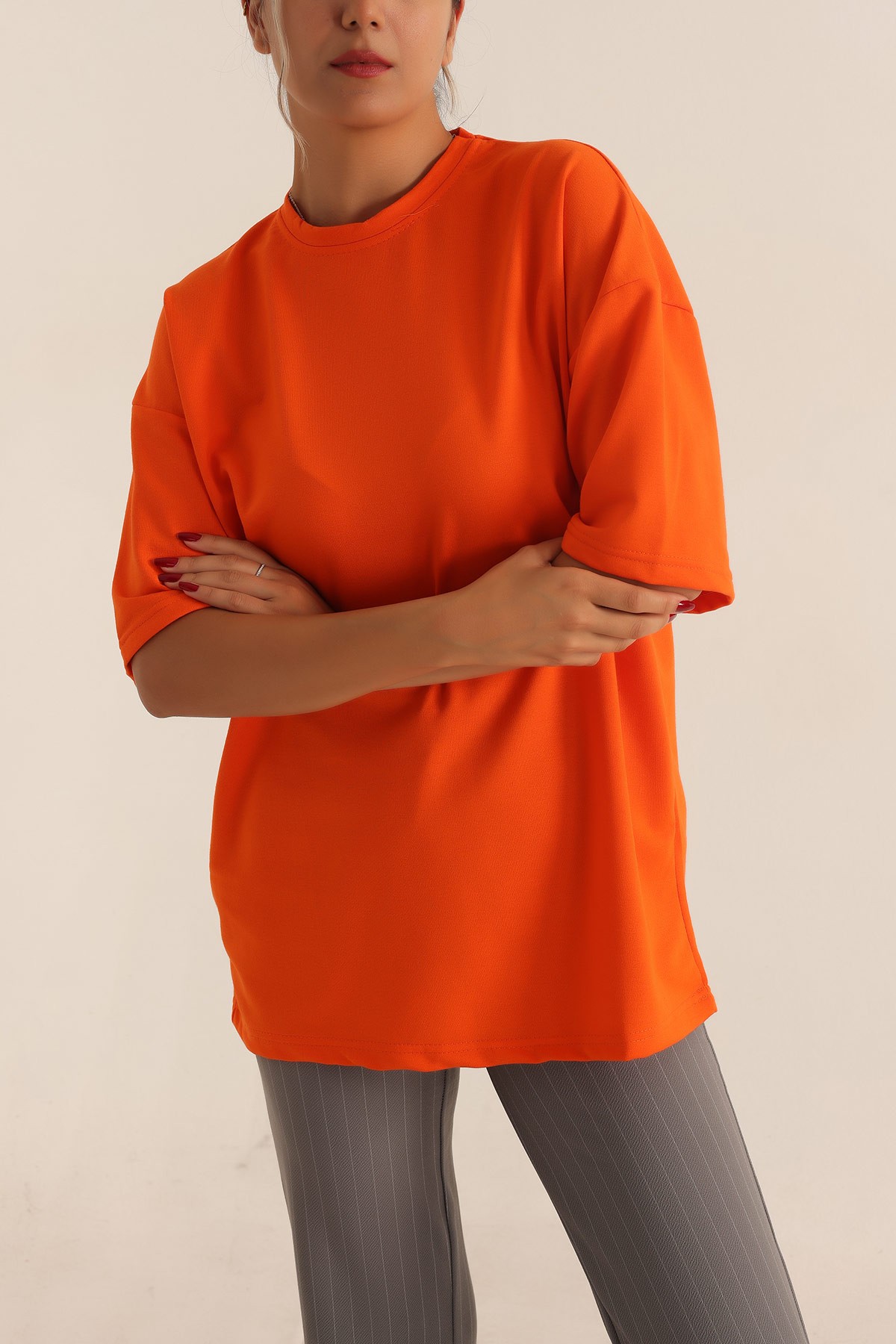 Turuncu İki İp Oversize Tişört 193608