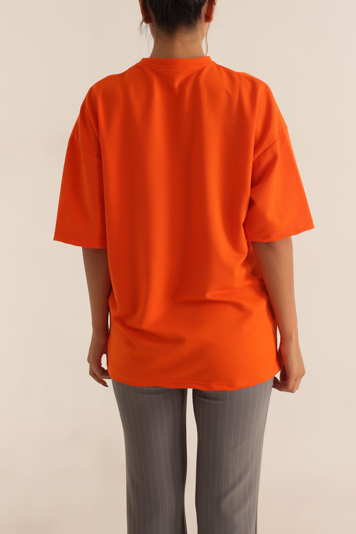 Turuncu İki İp Oversize Tişört 193608
