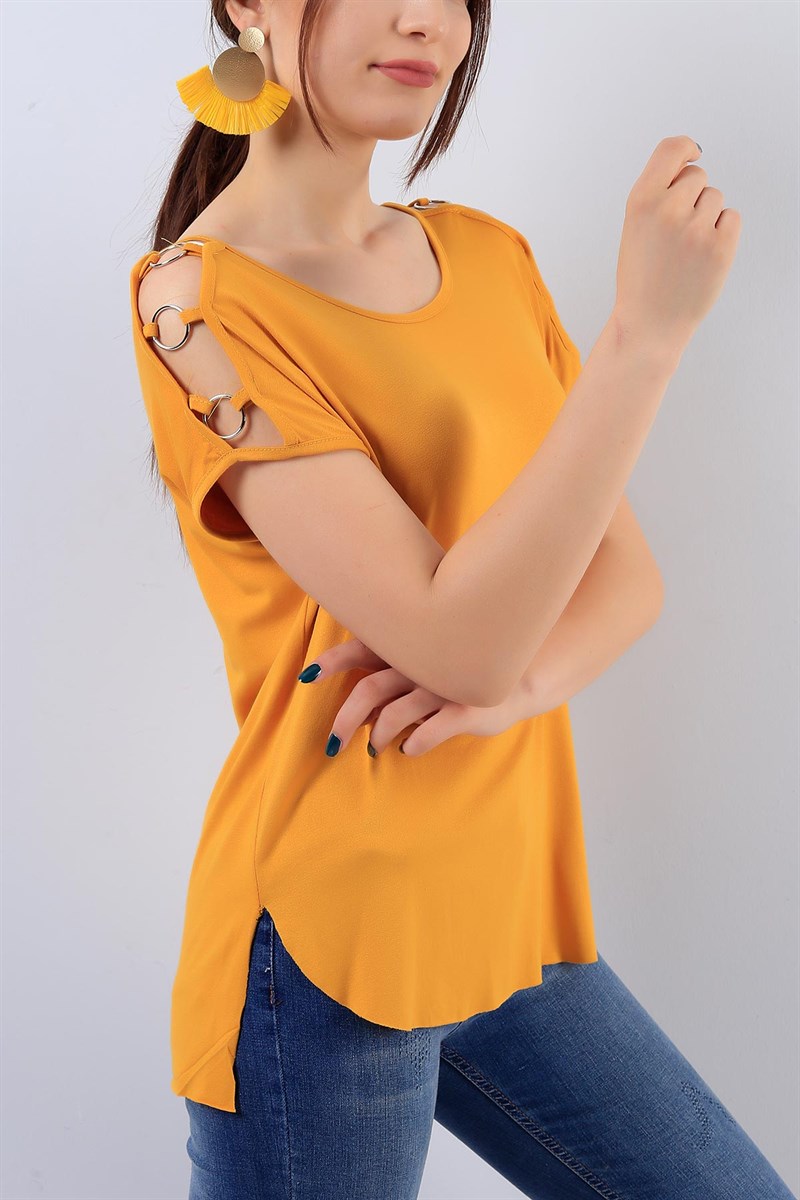Hardal Kayık Yaka Bayan Bluz 15544B