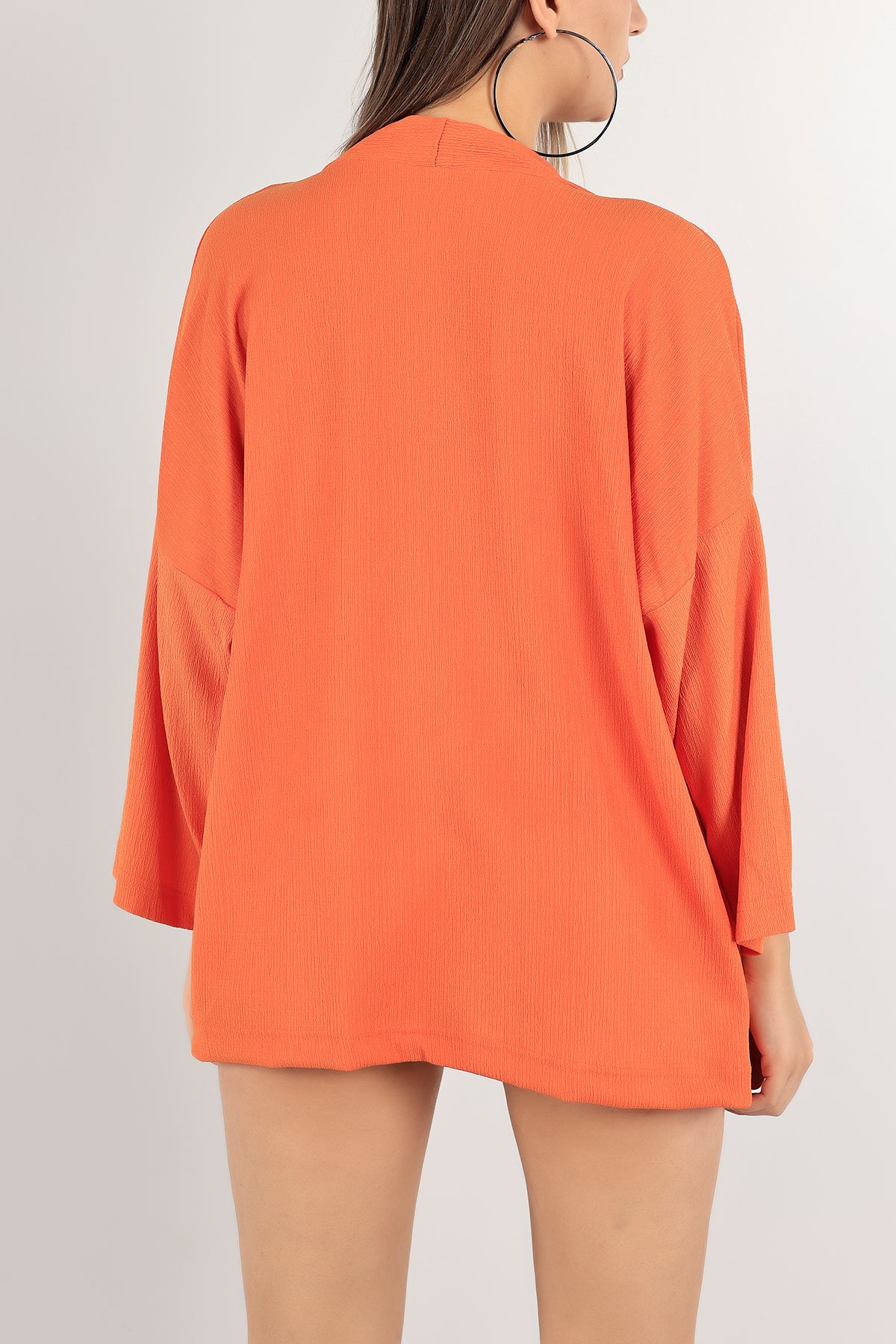 Turuncu Krinkıl Kumaş Bayan Kimono 117558