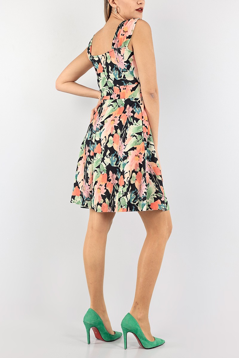 Turuncu Kruvaze Yaka Crep Abiye 95072