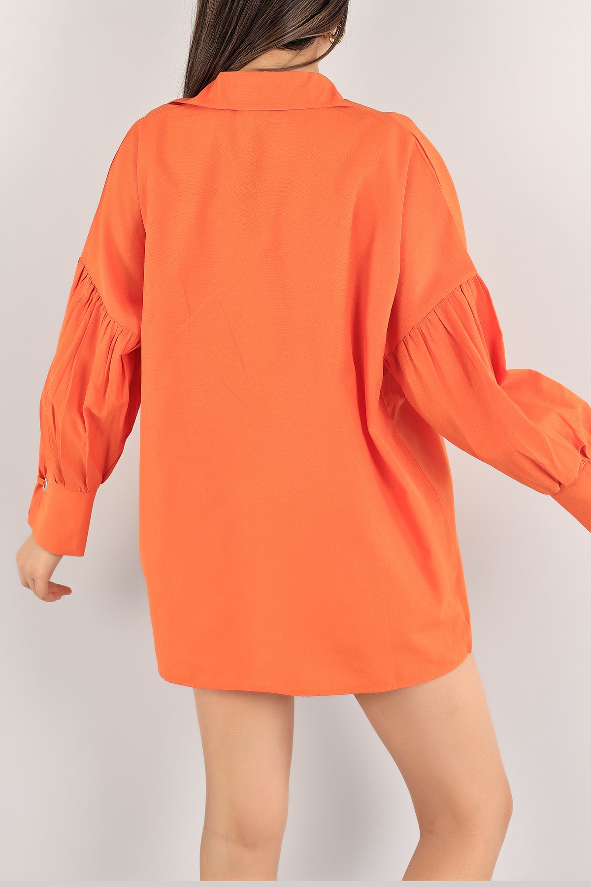Turuncu Kuş Gözlü Poplin Kumaş Gömlek Tunik 115975