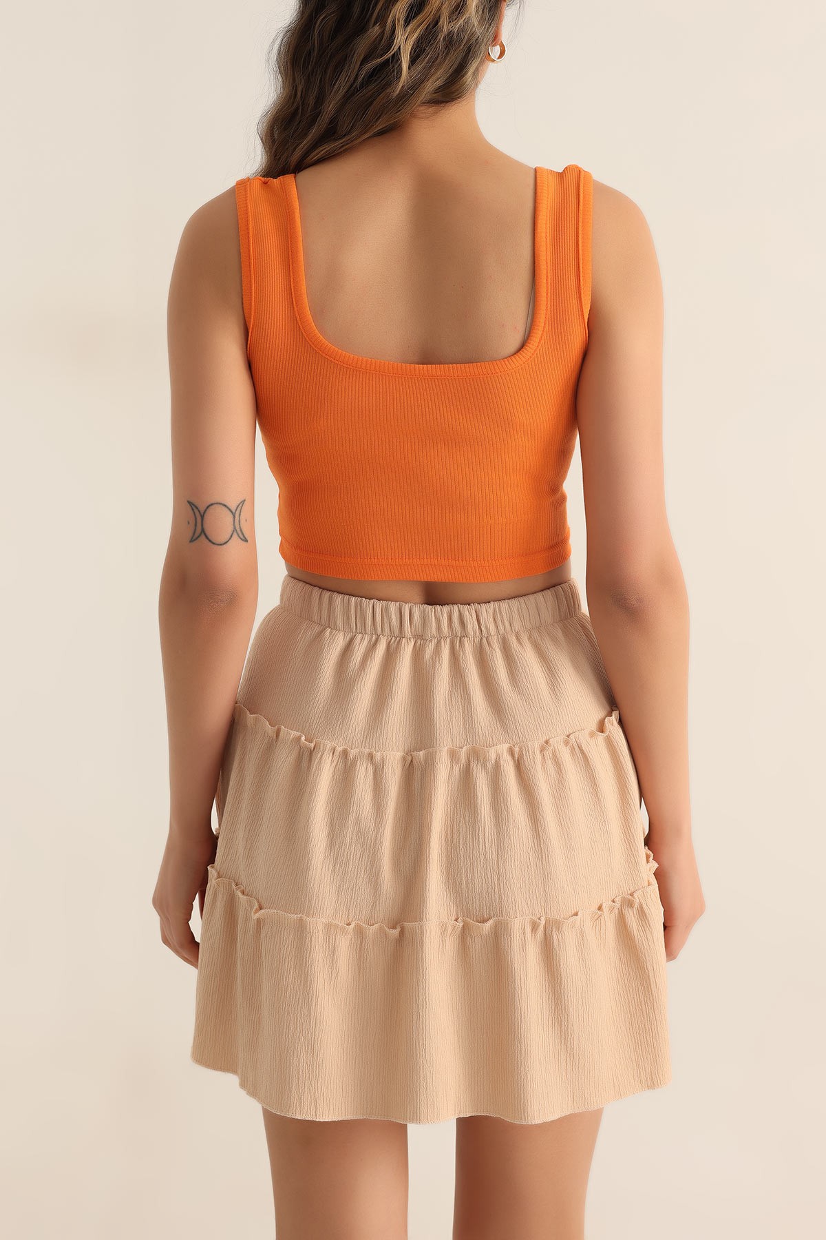 Turuncu Likralı Fitilli Crop Atlet 180255