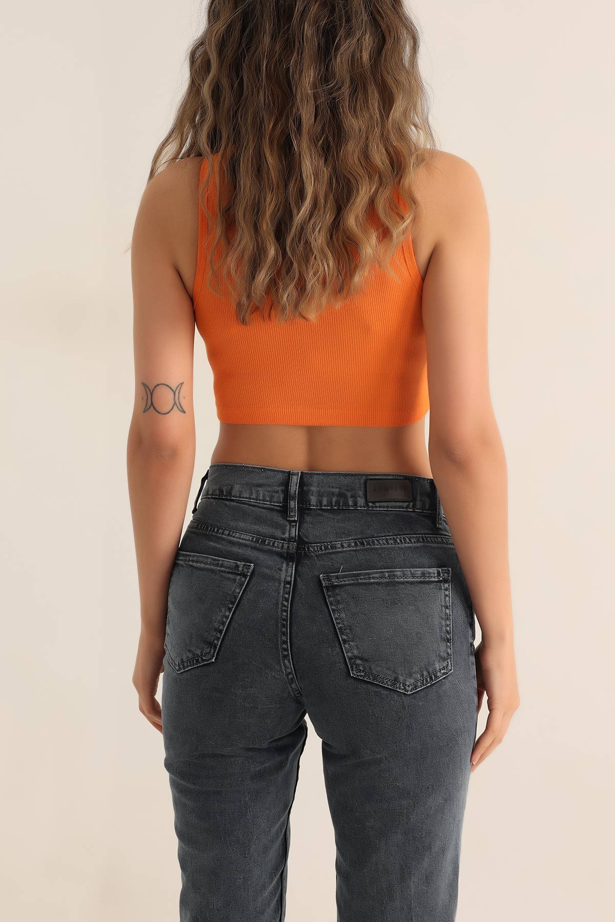 Turuncu Likralı Fitilli Crop Atlet 180262