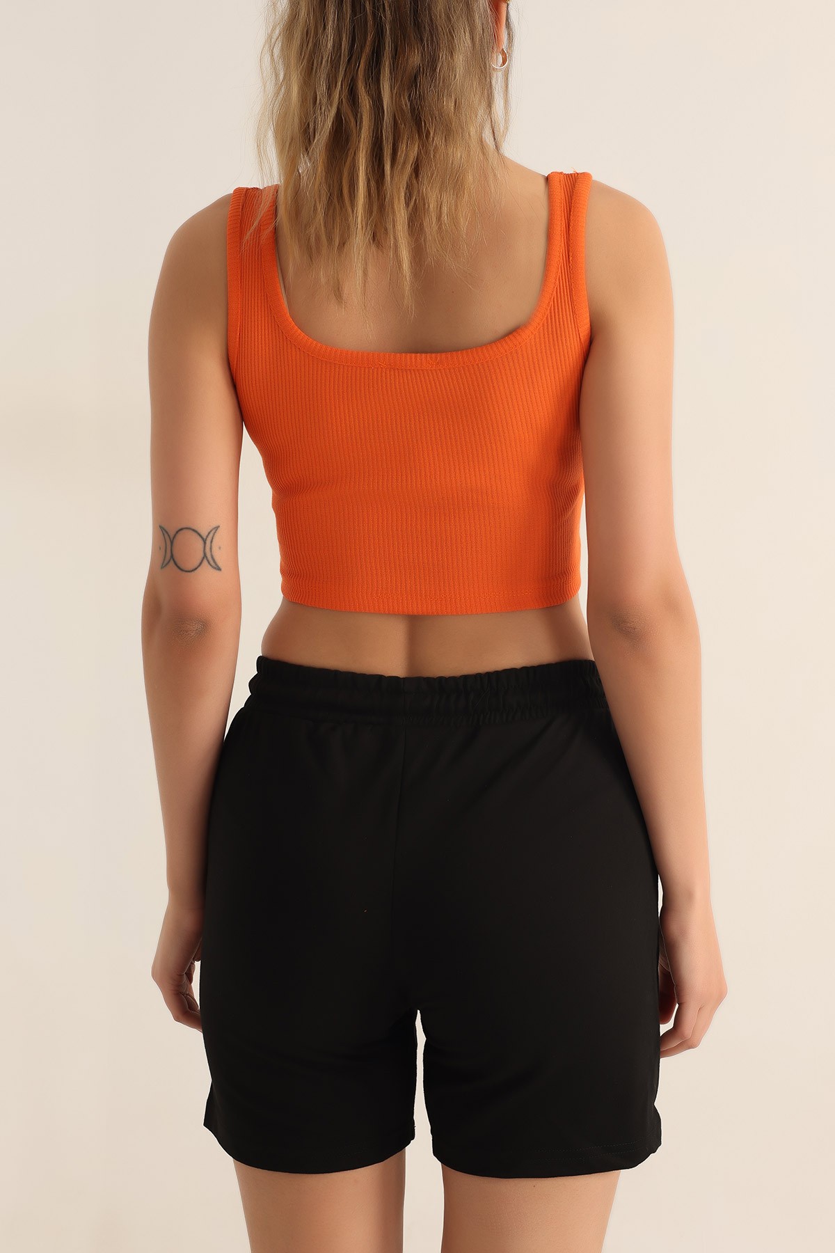 Turuncu Likralı Fitilli Crop Atlet 182493