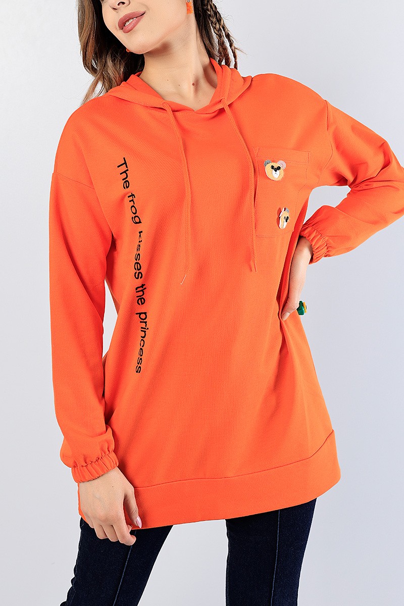 Turuncu Nakışlı Sweat Tunik 81207