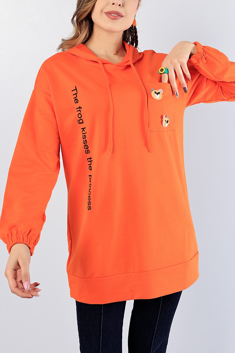 Turuncu Nakışlı Sweat Tunik 81207