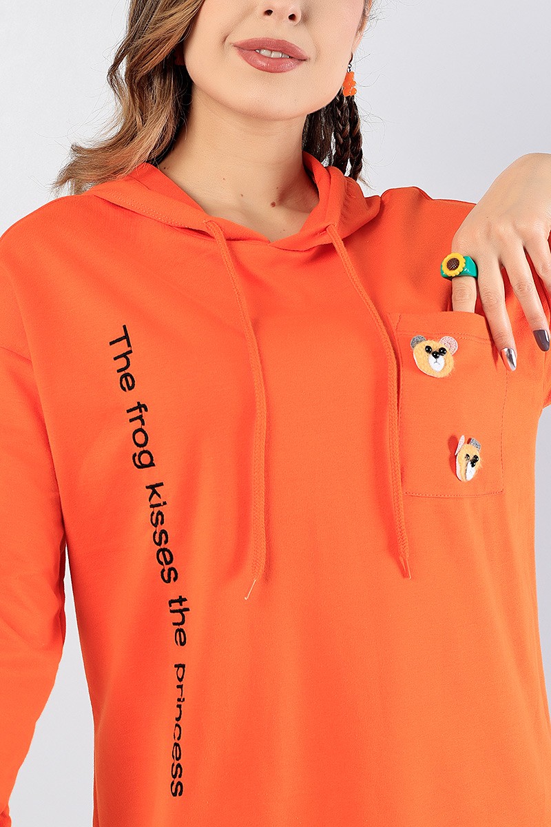 Turuncu Nakışlı Sweat Tunik 81207