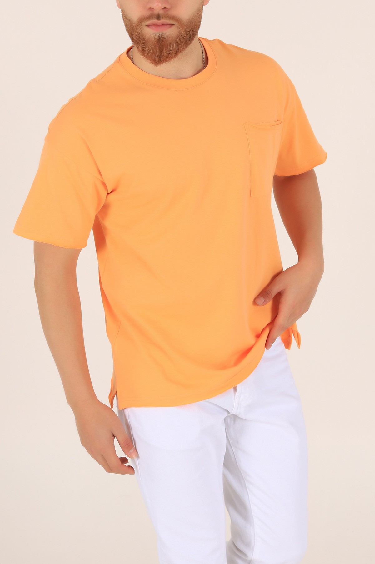 Turuncu Oversize Cep Detay Erkek Tişört 169694