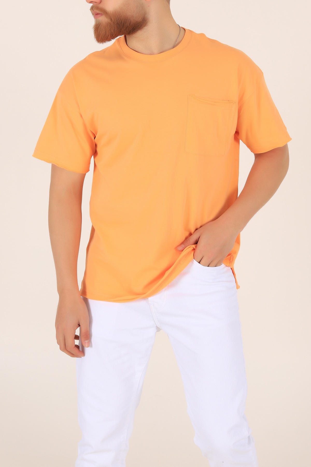 Turuncu Oversize Cep Detay Erkek Tişört 169694