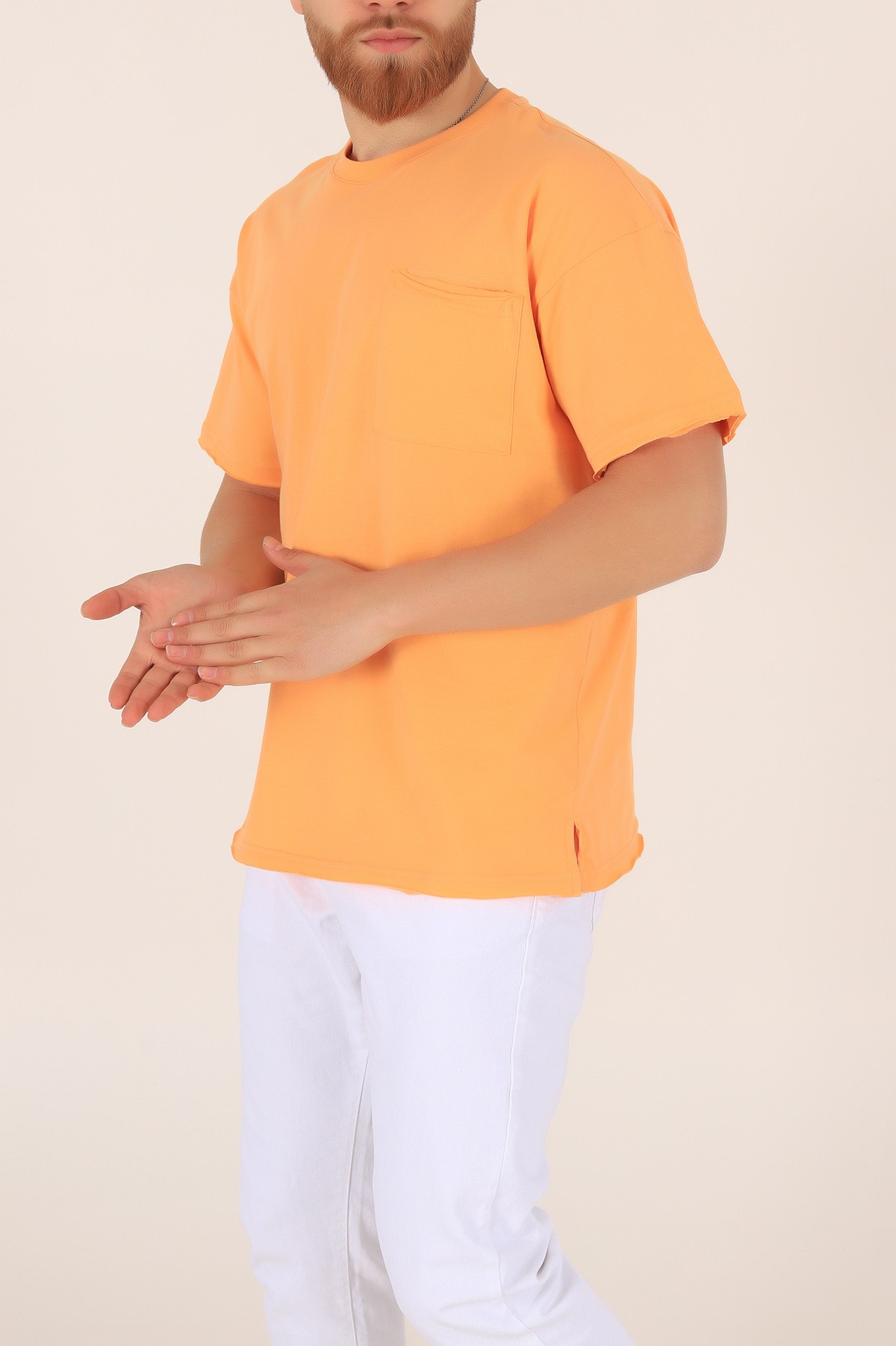 Turuncu Oversize Cep Detay Erkek Tişört 169694