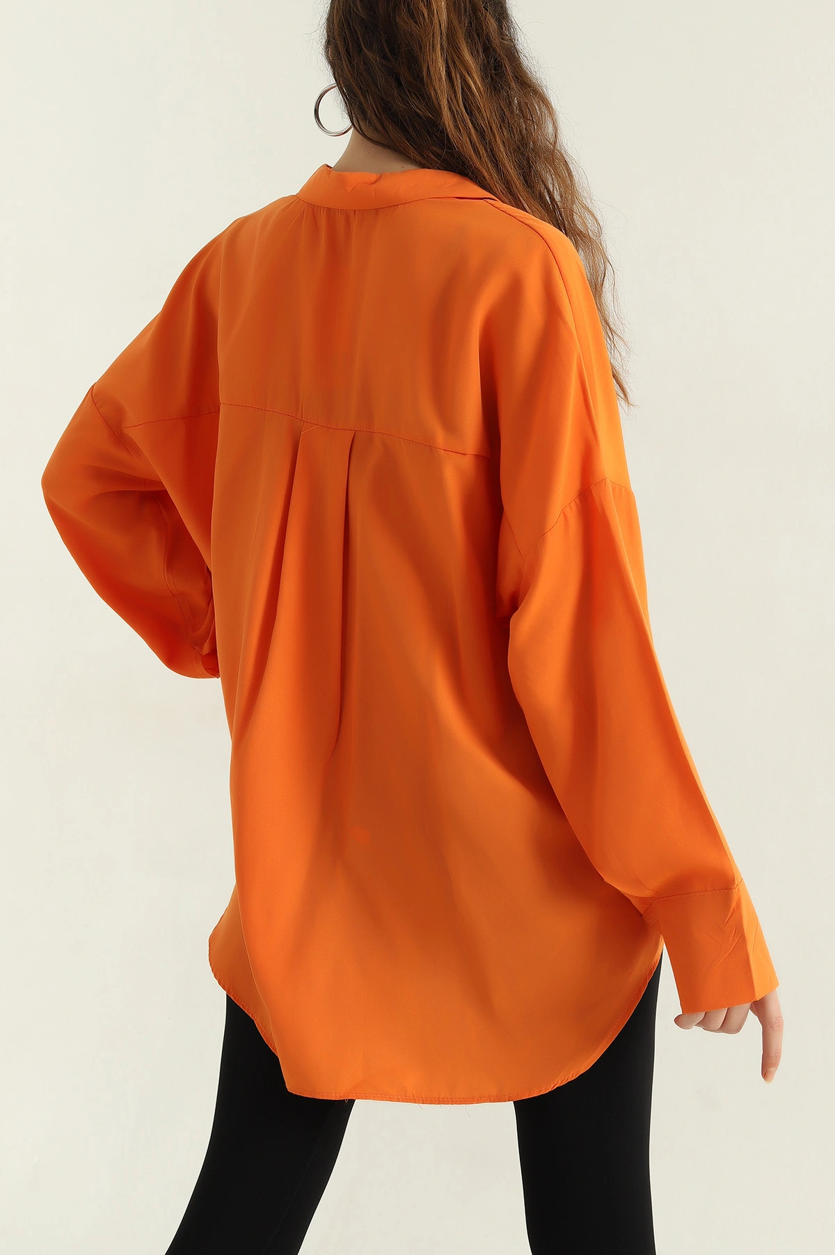 Turuncu Oversize Kadın Poplin Gömlek 360288