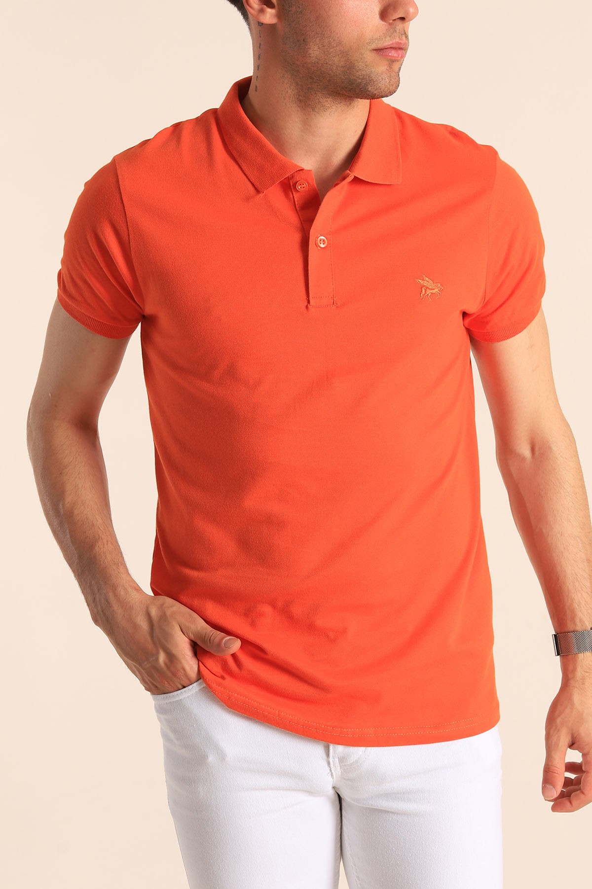 Turuncu Polo Yaka Düğmeli Erkek Tişört 181804