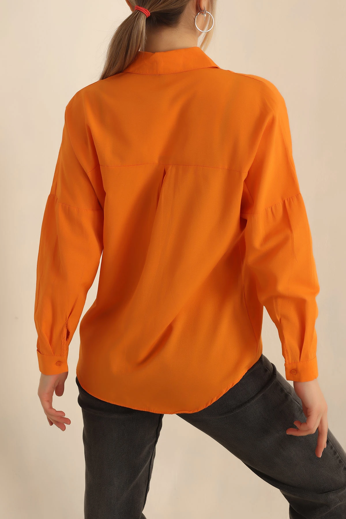Turuncu Poplin Dokuma Bayan Gömlek 234854