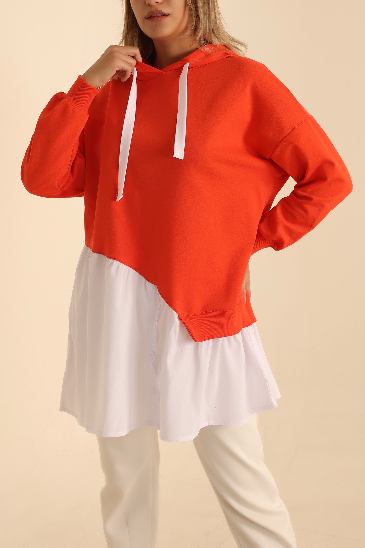 Turuncu Poplin Garnili İki İp Sweat Tunik 207854