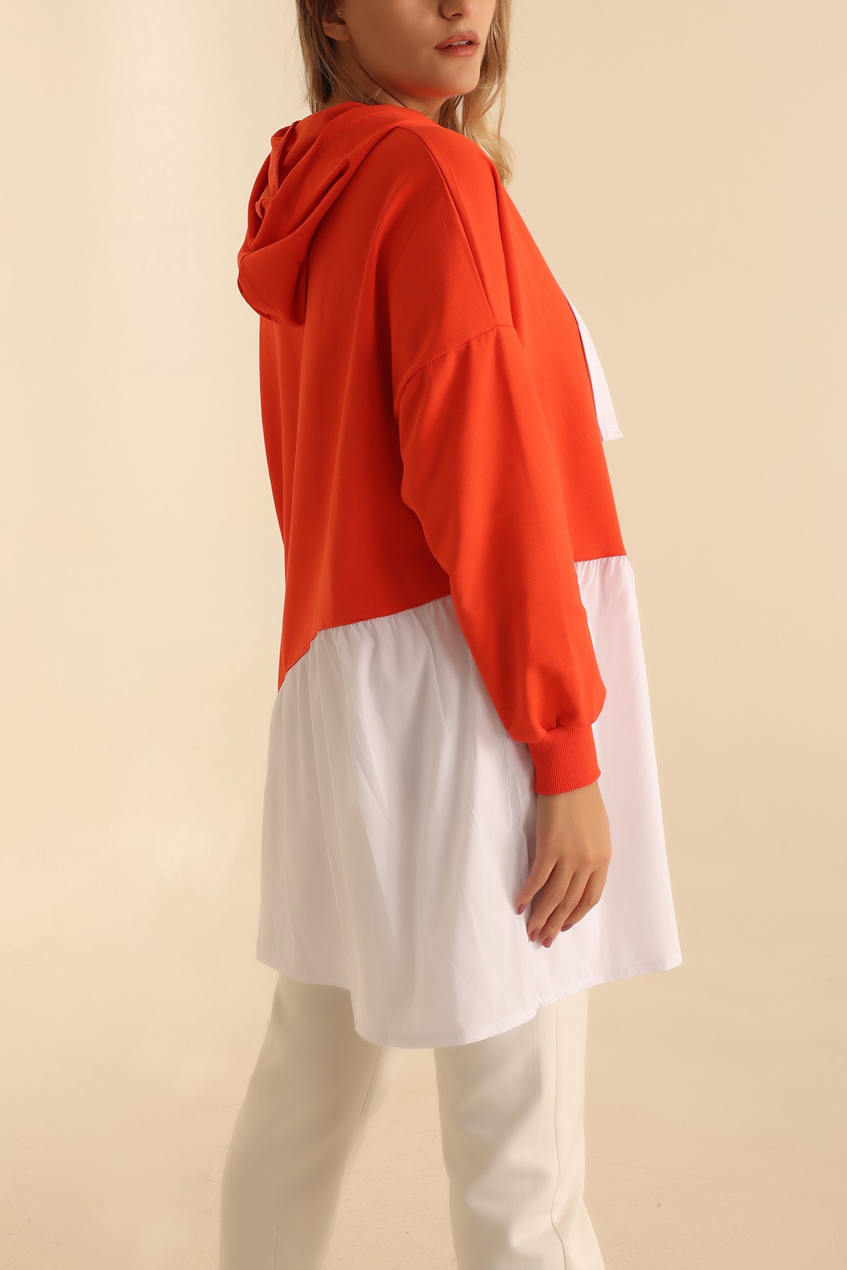 Turuncu Poplin Garnili İki İp Sweat Tunik 207854