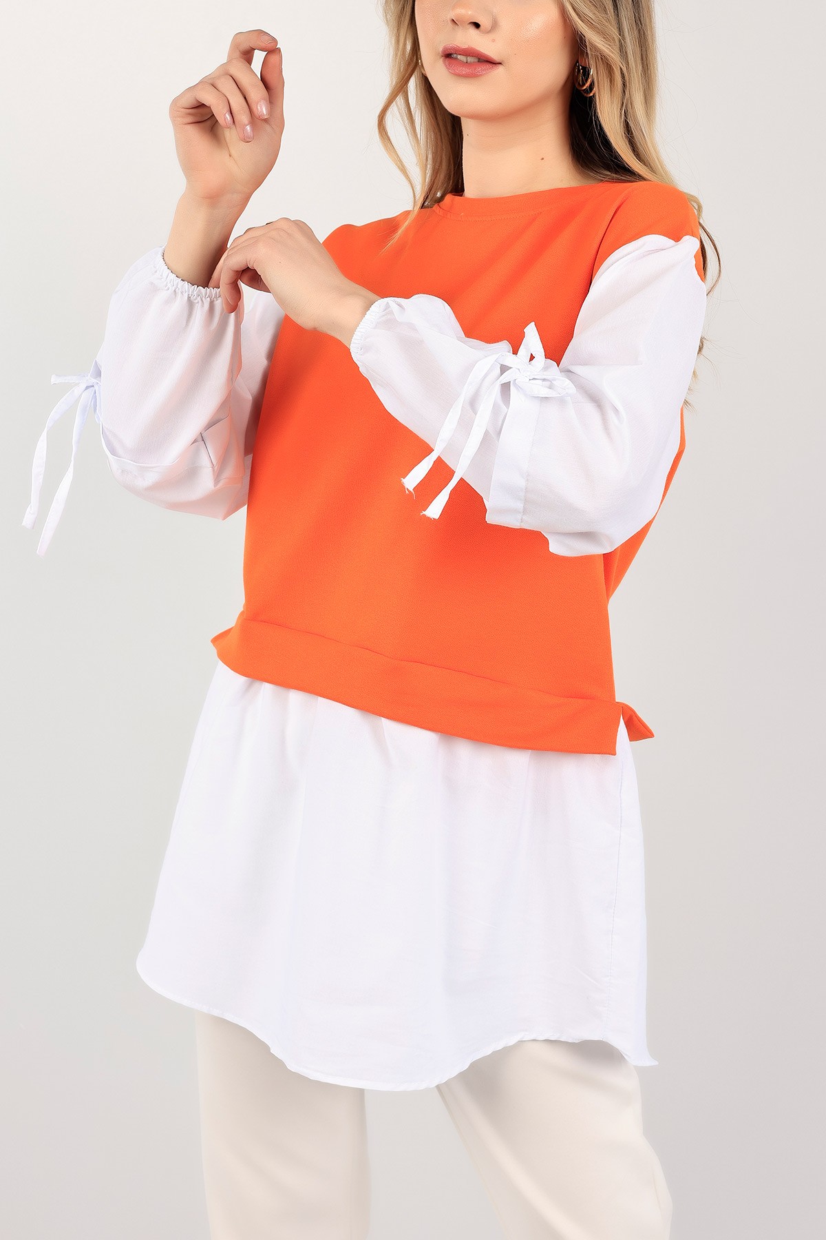Turuncu Poplin Garnili İki İp Tunik 109851