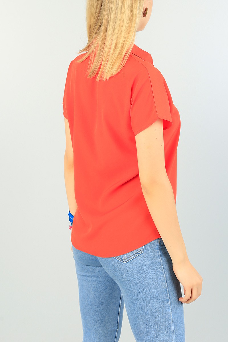 Turuncu Poplin Kumaş Bayan Gömlek 73367