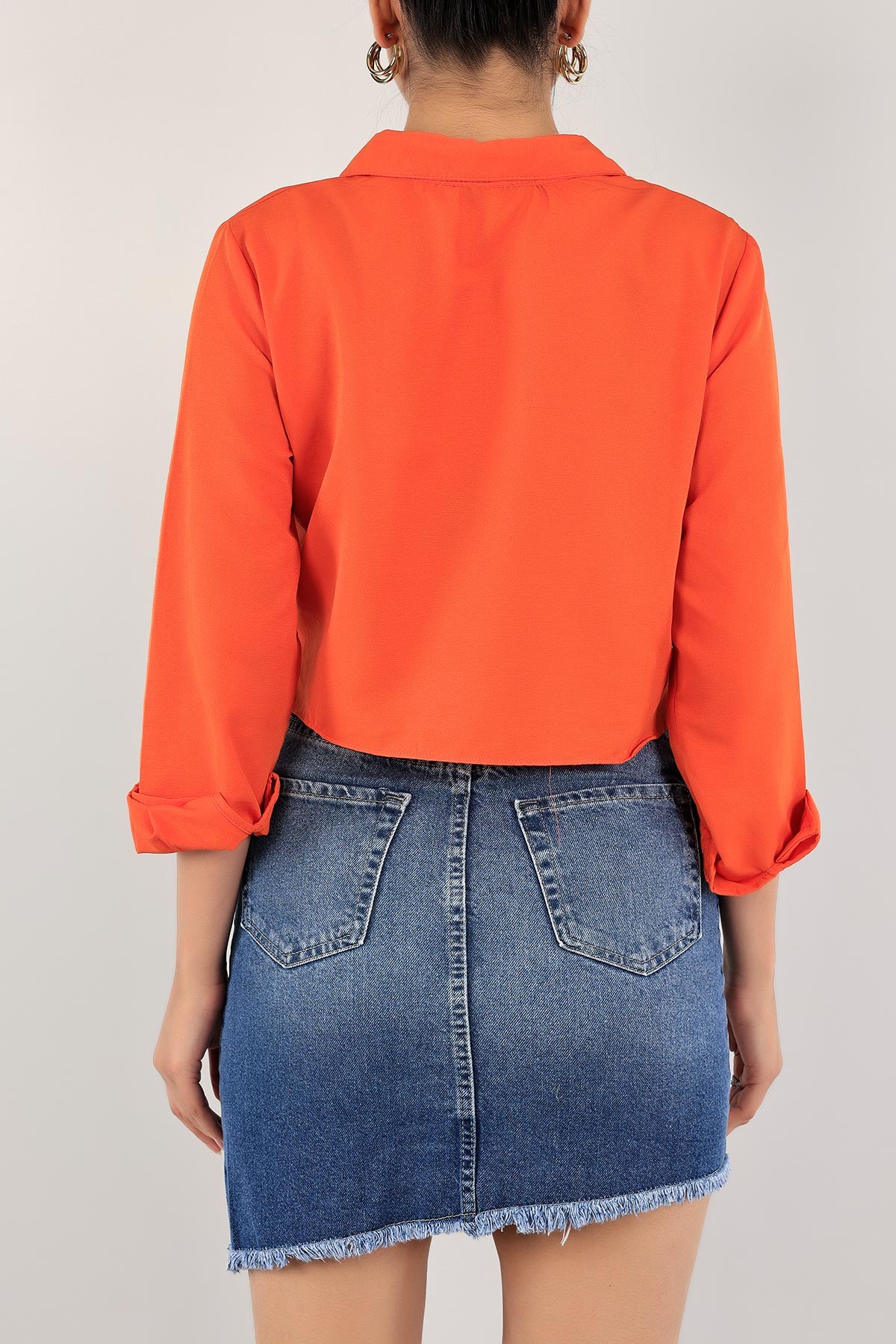 Turuncu Poplin Kumaş Crop Gömlek 118862