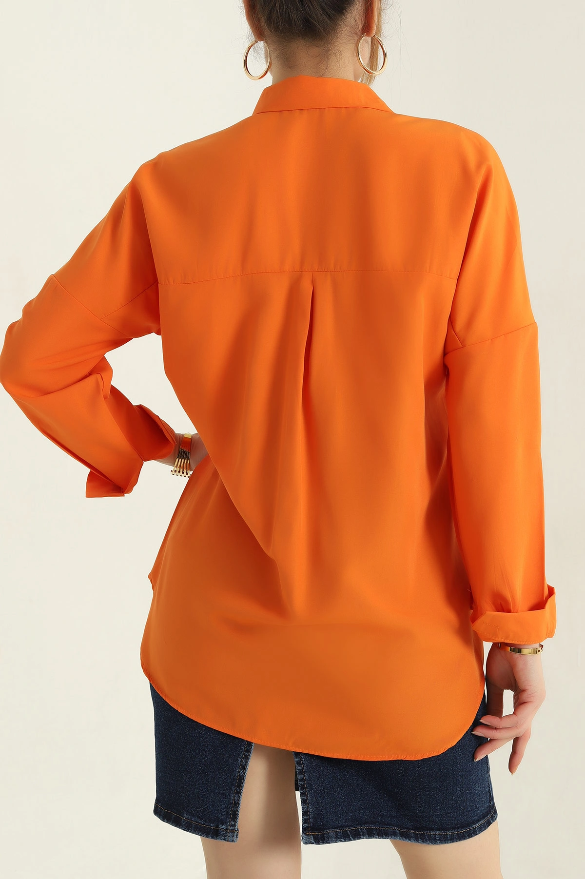 Turuncu Poplin Kumaş Kadın Gömlek Tunik 360096