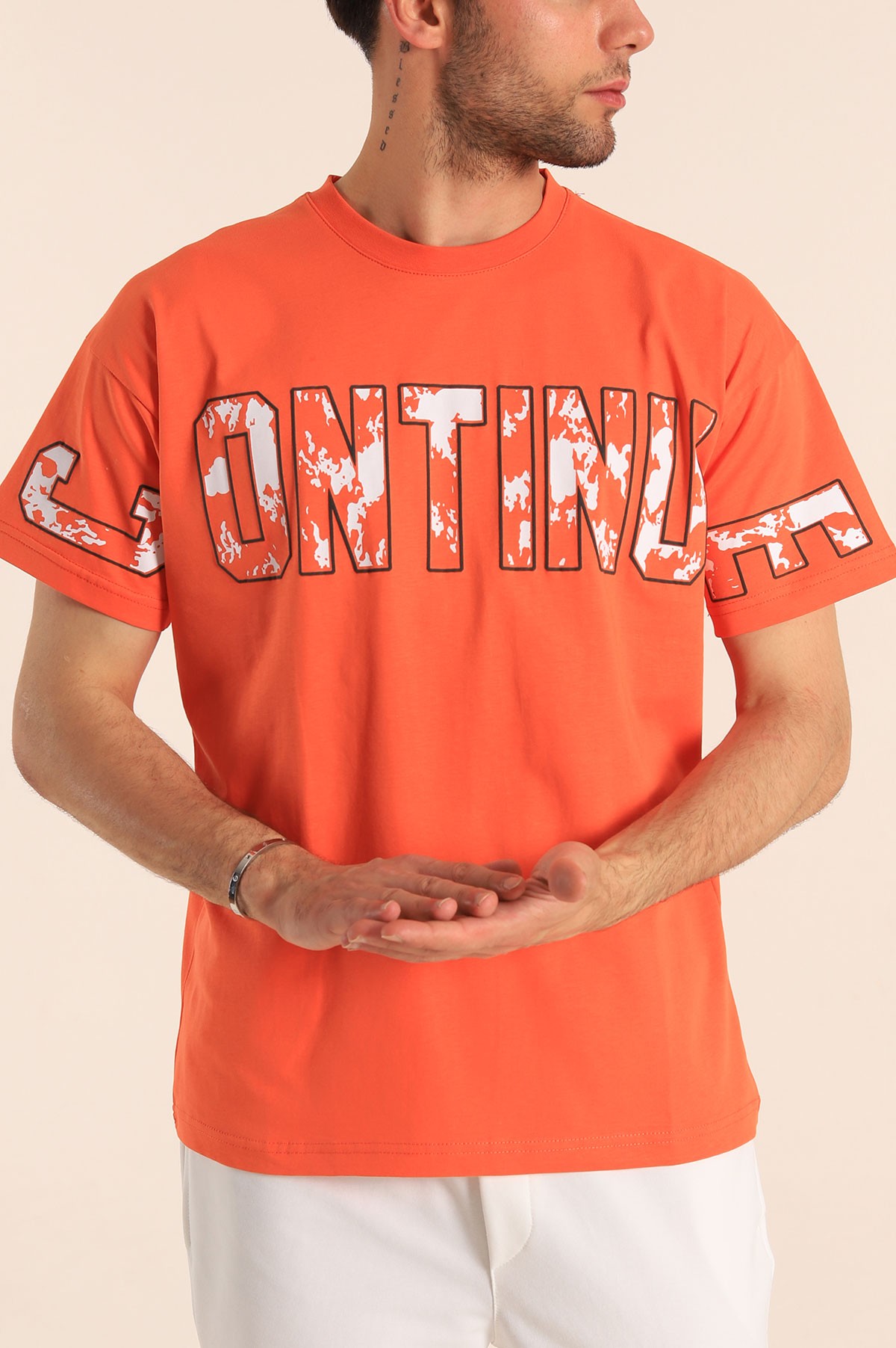 Turuncu Regular Fit Continue Baskılı Erkek Tişört 186609