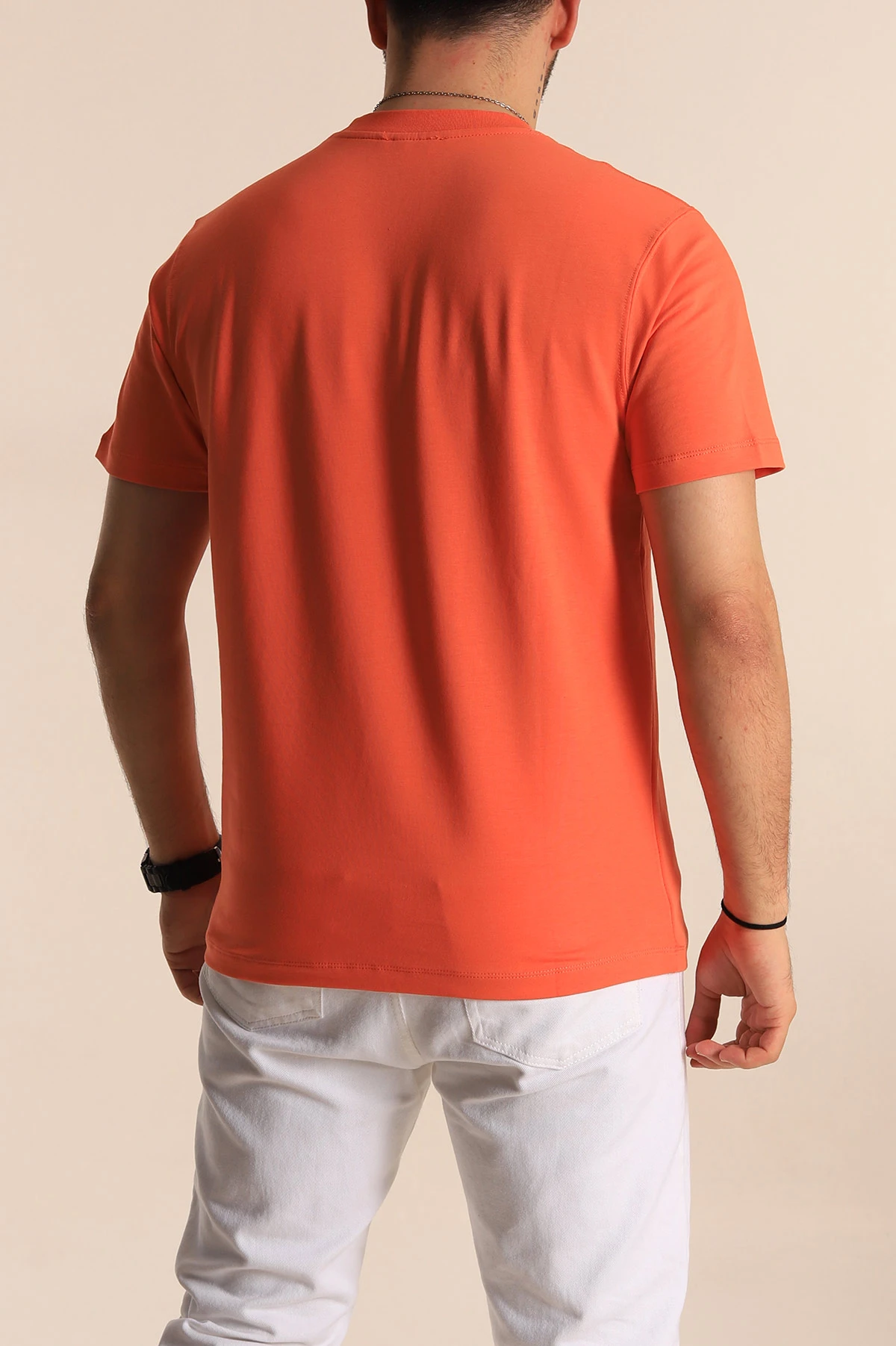 Turuncu Regular Fit Plastik Baskı Detaylı Erkek Tişört 268114