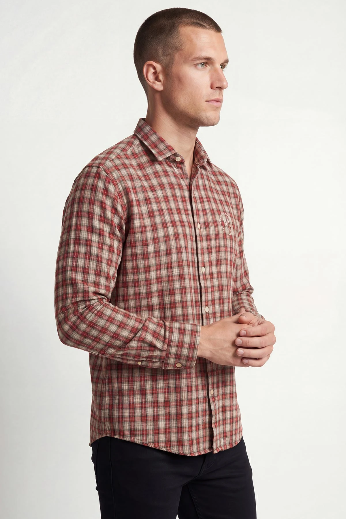 Turuncu Relaxed Fit Kare Desen Erkek Gömlek 435777