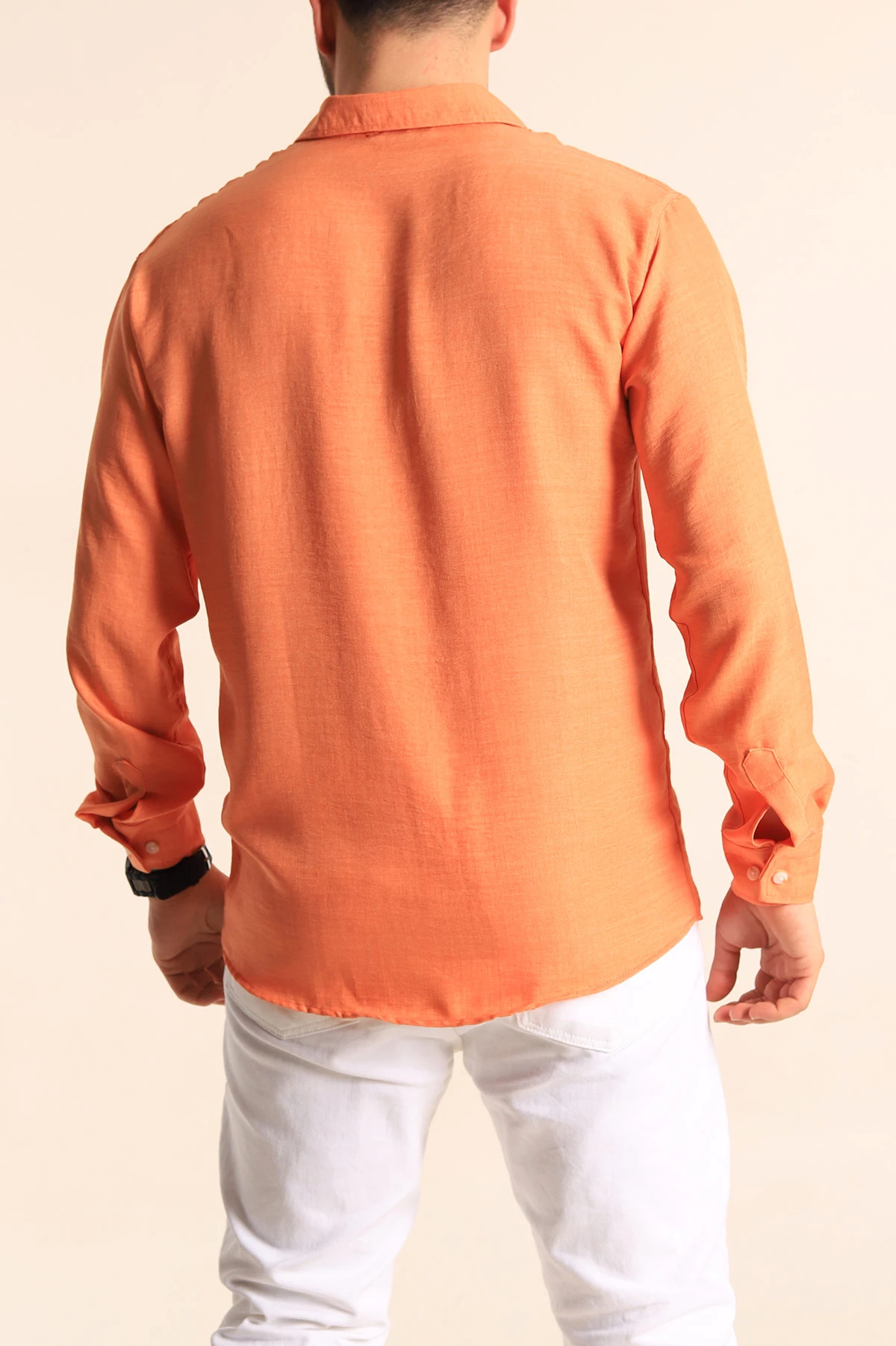 Turuncu Relaxed Fit Keten Erkek Gömlek 256528