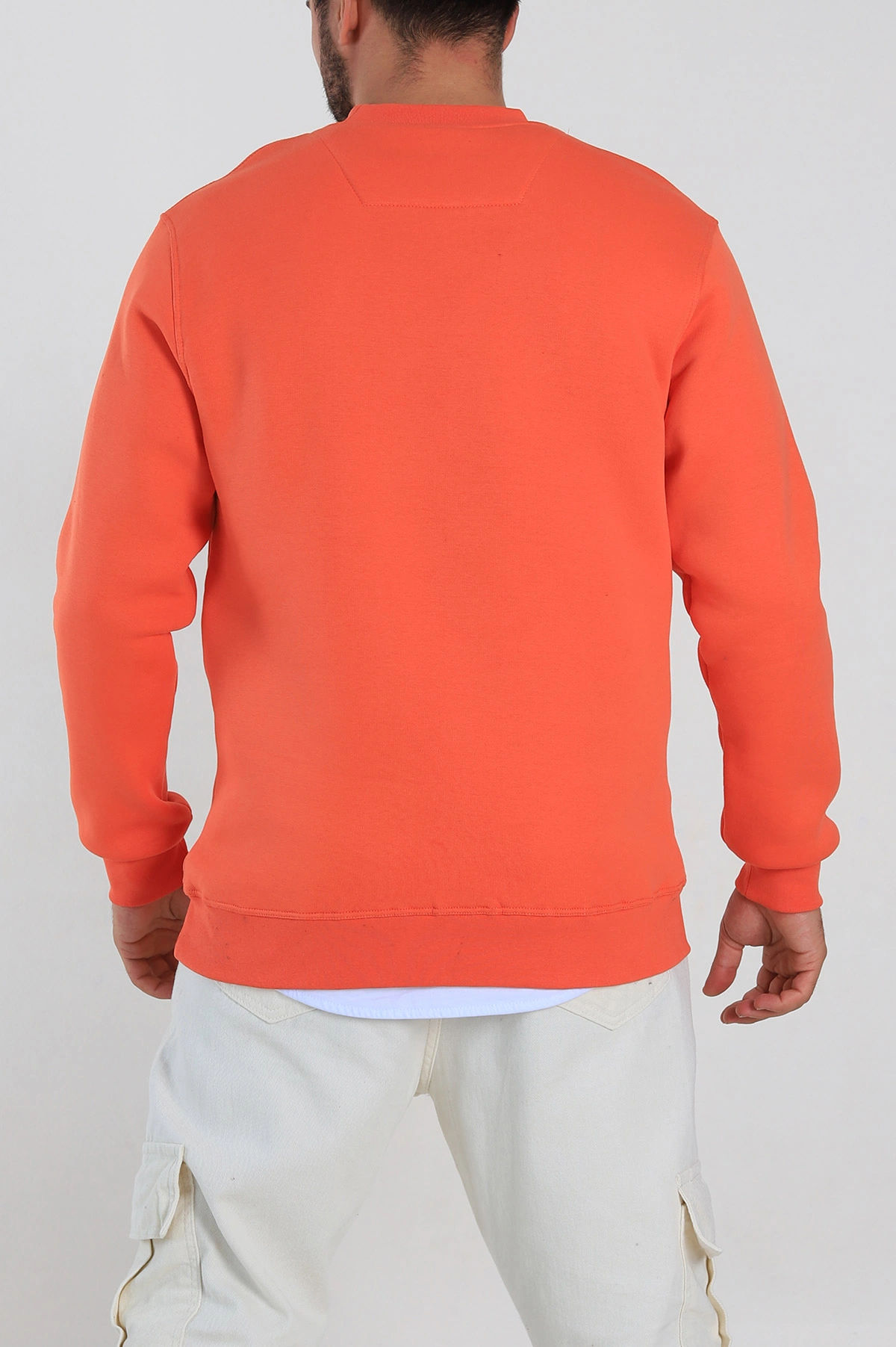 Turuncu Relaxed Fit Üç İp Şardonlu Kabartma Yazı Detay Erkek Sweatshirt 310410
