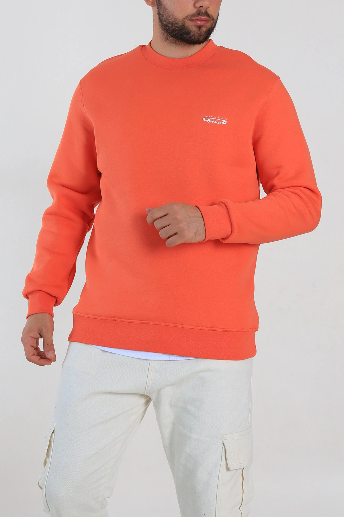Turuncu Relaxed Fit Üç İp Şardonlu Kabartma Yazı Detay Erkek Sweatshirt 310410