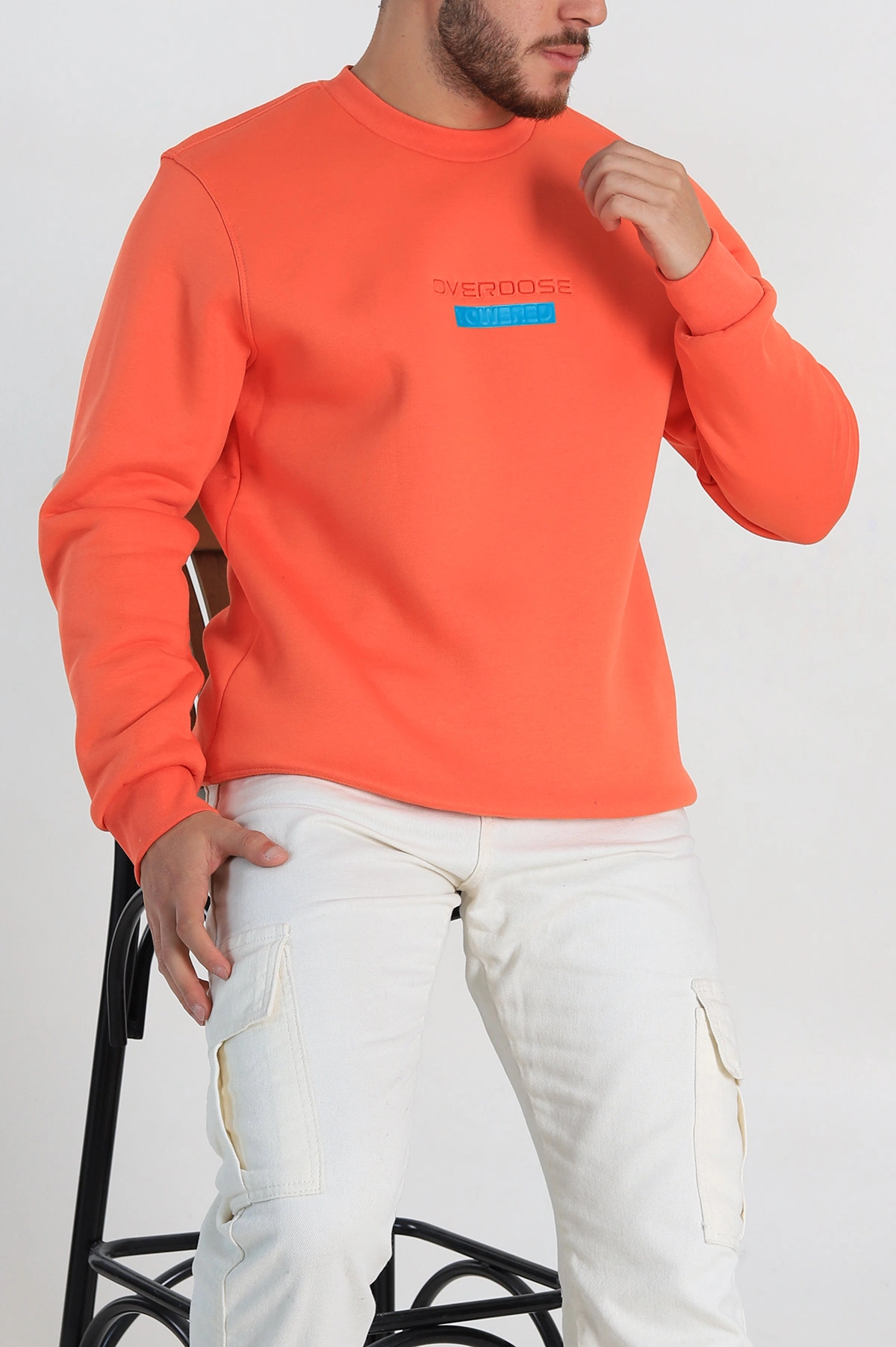 Turuncu Relaxed Fit Üç İp Şardonlu Yazı Detaylı Erkek Sweatshirt 310488