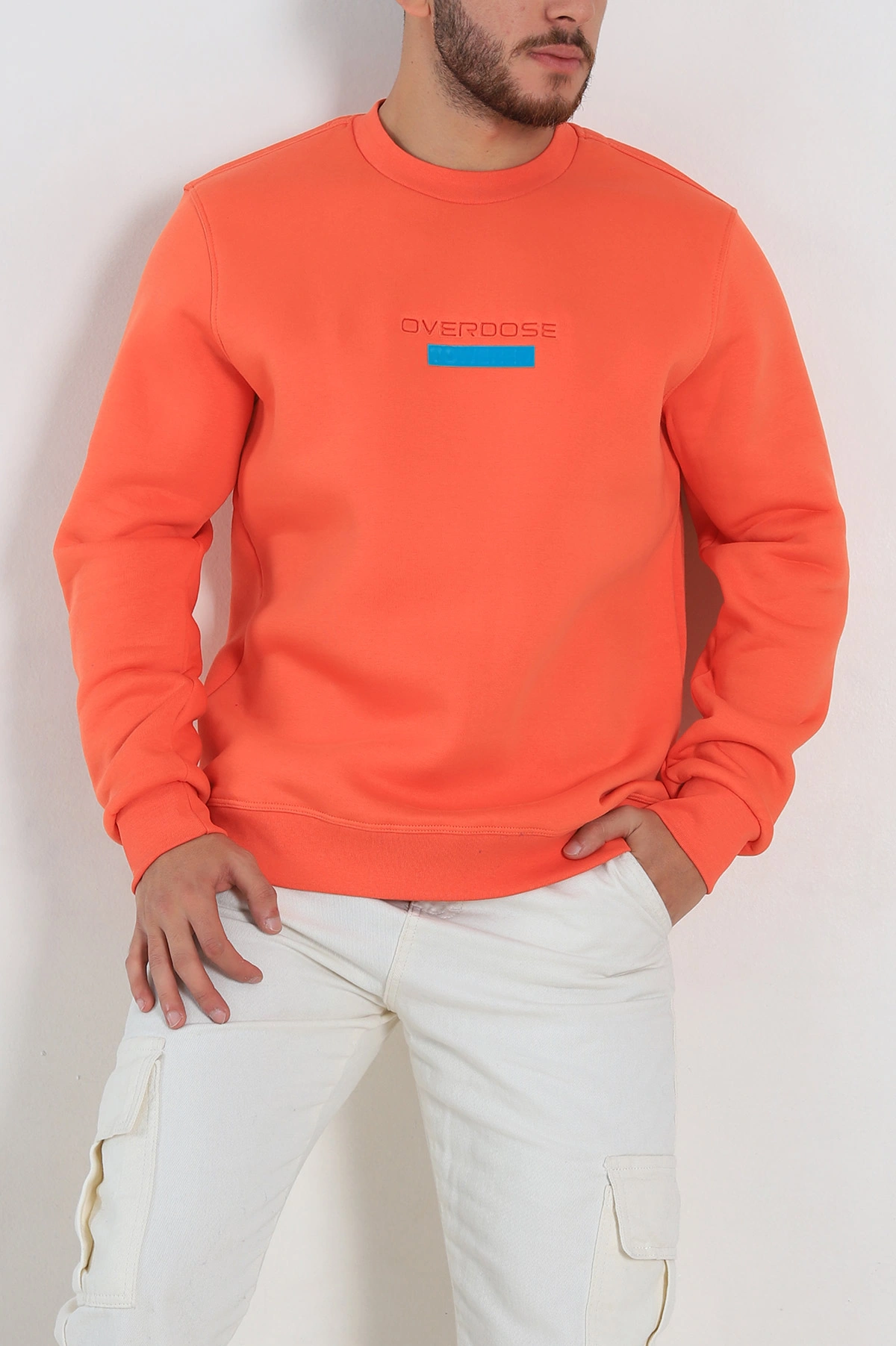 Turuncu Relaxed Fit Üç İp Şardonlu Yazı Detaylı Erkek Sweatshirt 310488