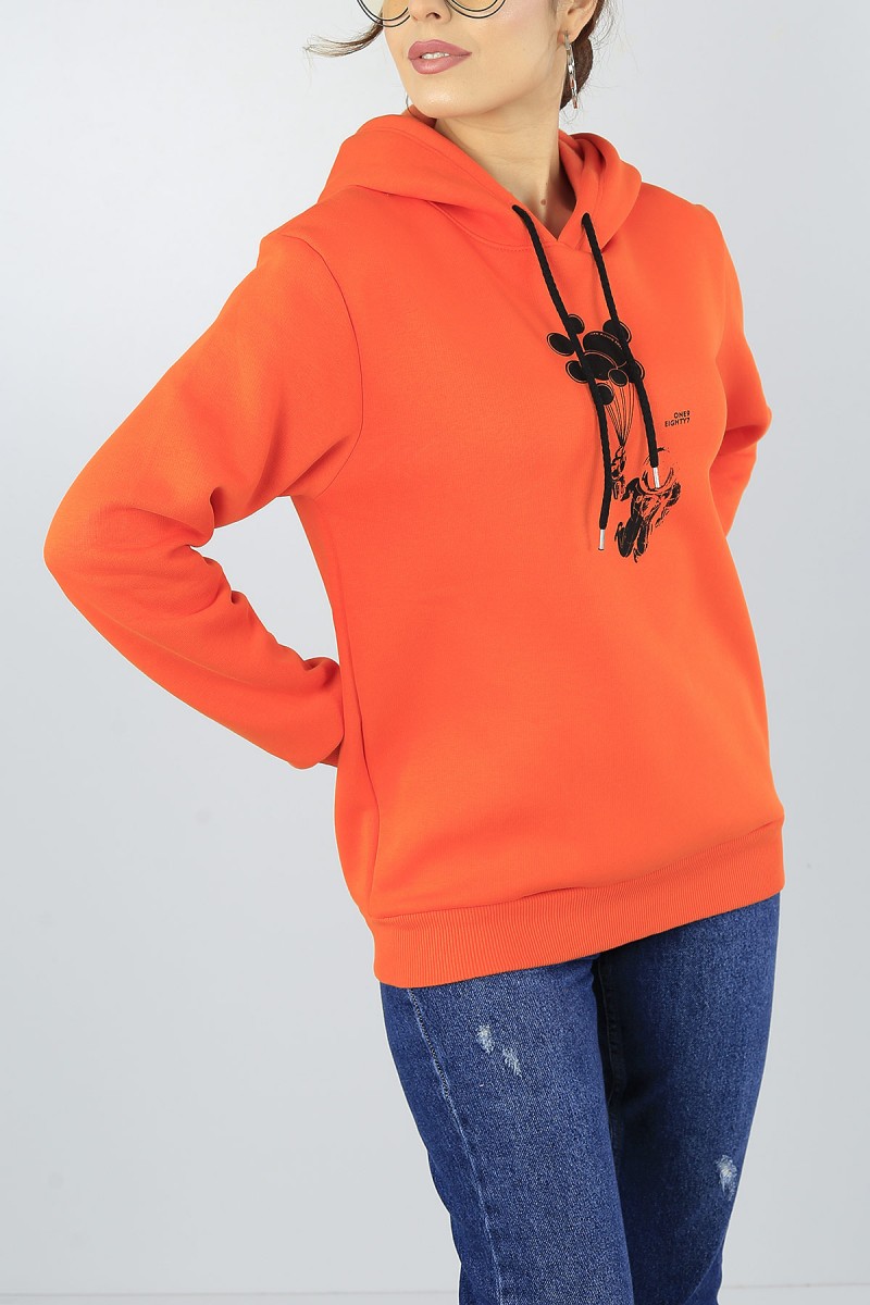 Turuncu Şardonlu Baskılı Bayan Sweat 47208