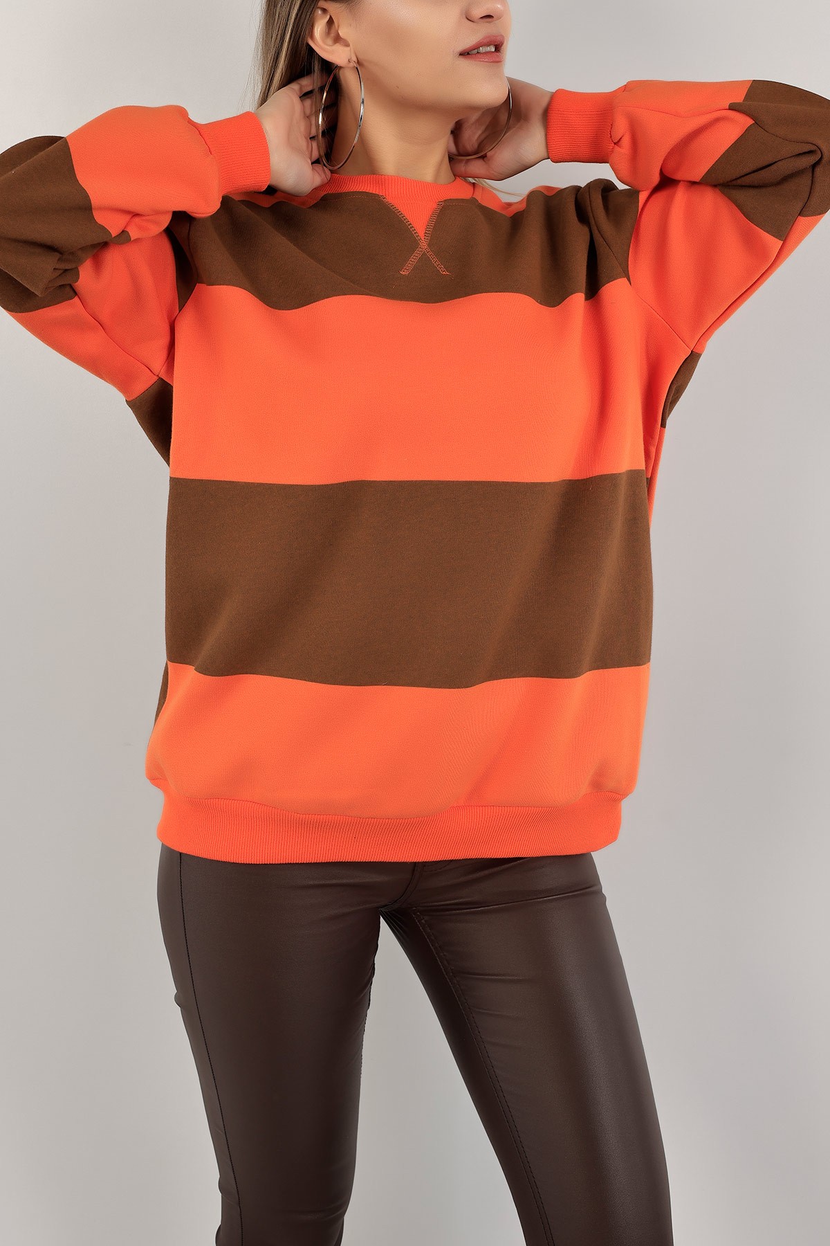 Turuncu Şardonlu Bayan Sweat 138857