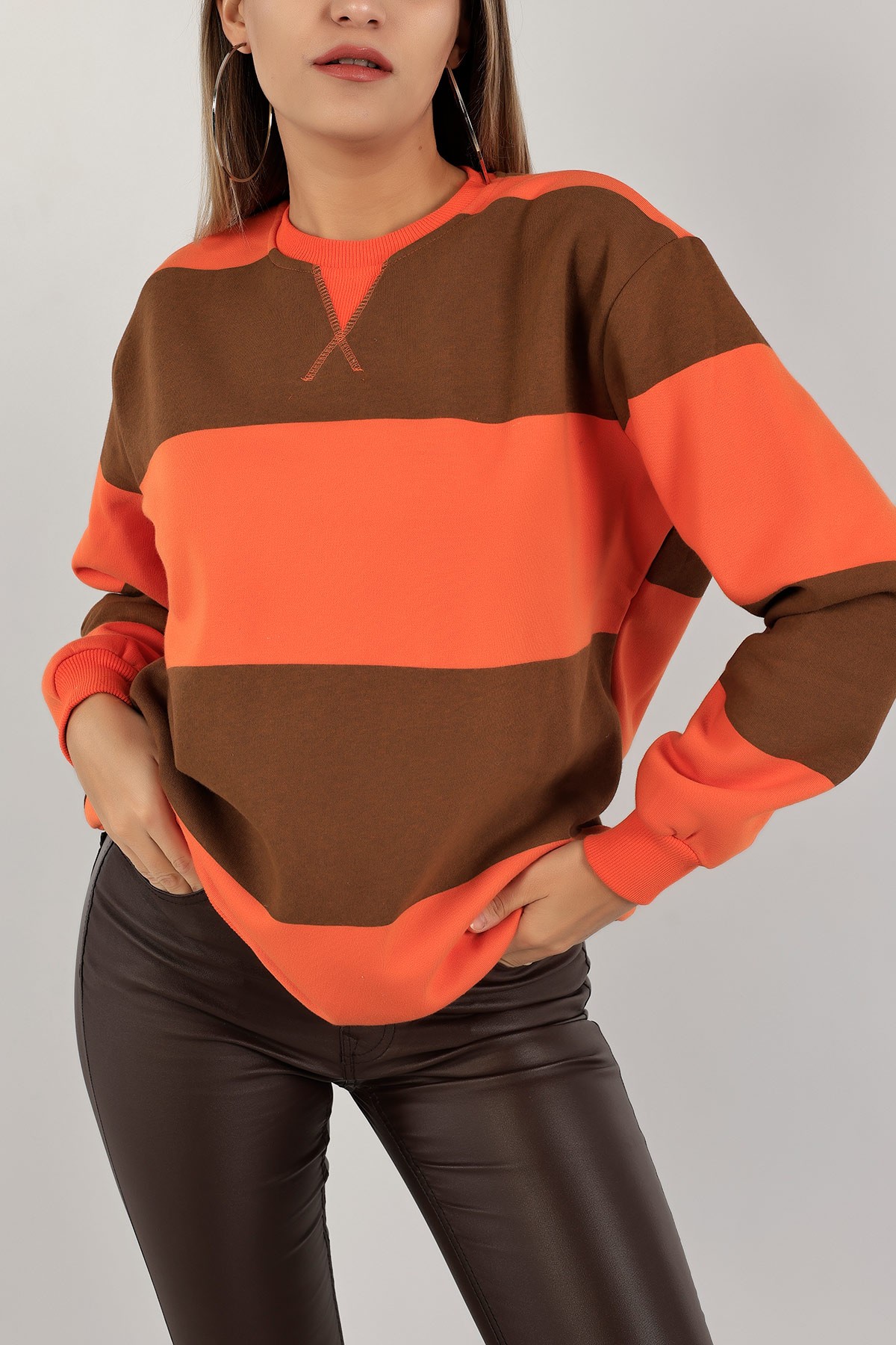 Turuncu Şardonlu Bayan Sweat 138857