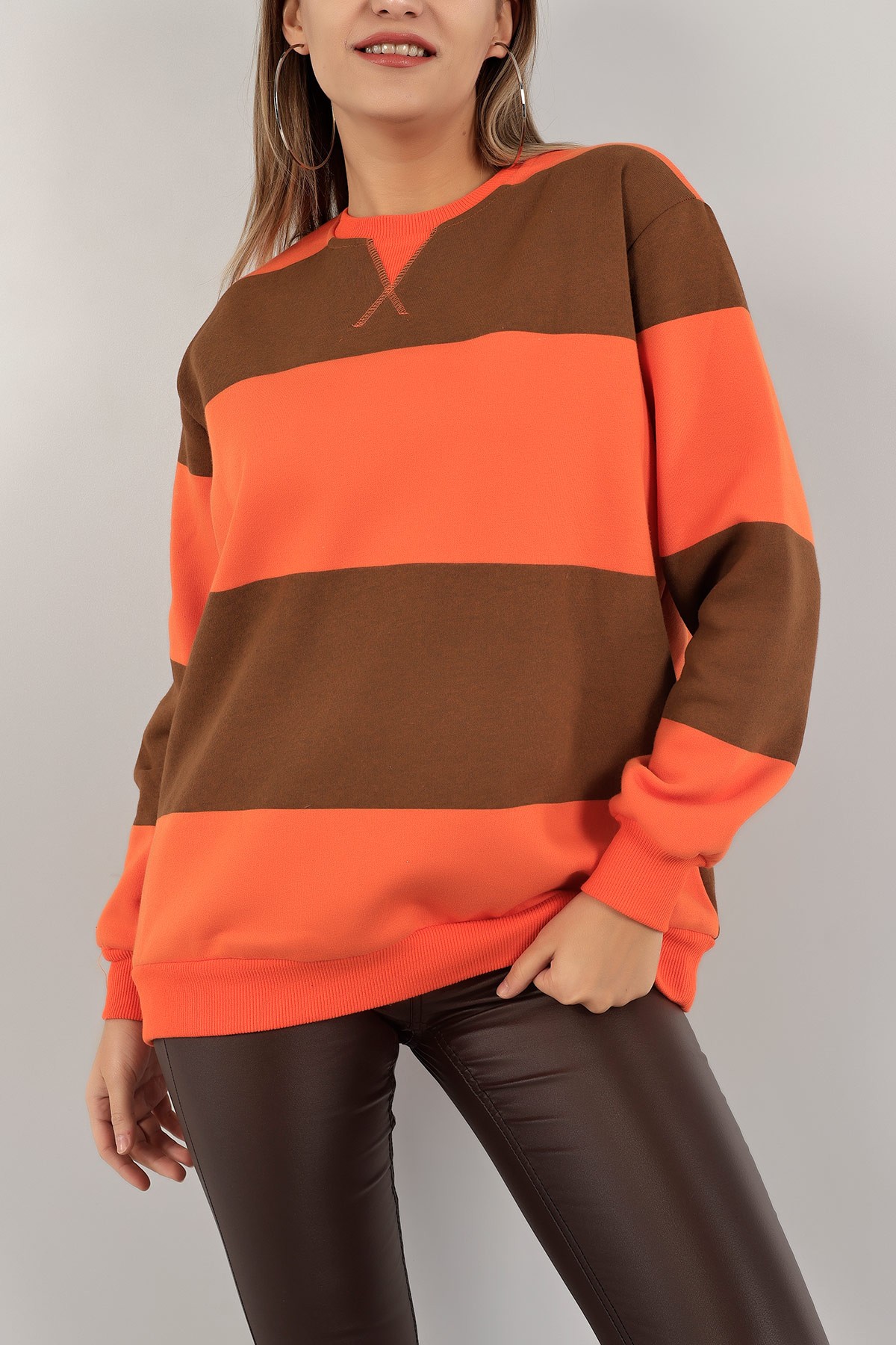 Turuncu Şardonlu Bayan Sweat 138857