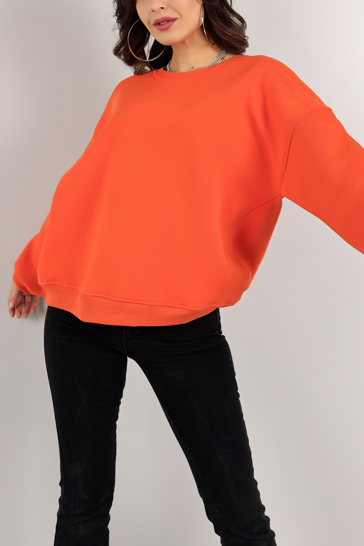 Turuncu Şardonlu Bayan Sweat 142336