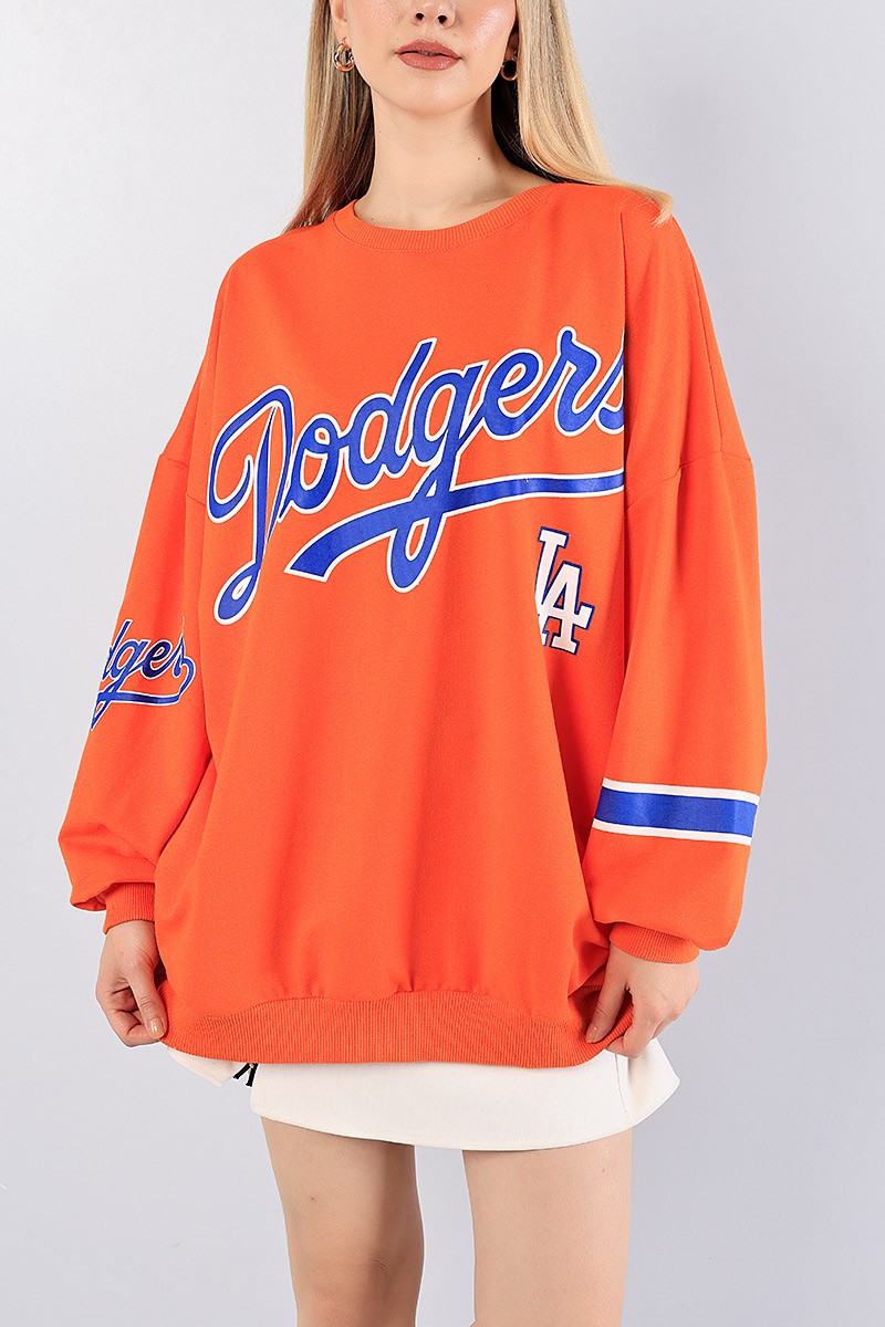Turuncu Sırt Baskılı Over Size Sweat 78850