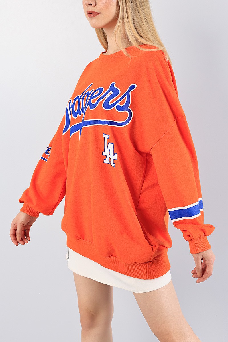 Turuncu Sırt Baskılı Over Size Sweat 78850