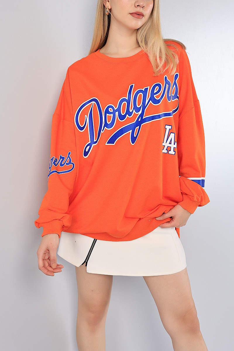 Turuncu Sırt Baskılı Over Size Sweat 78850