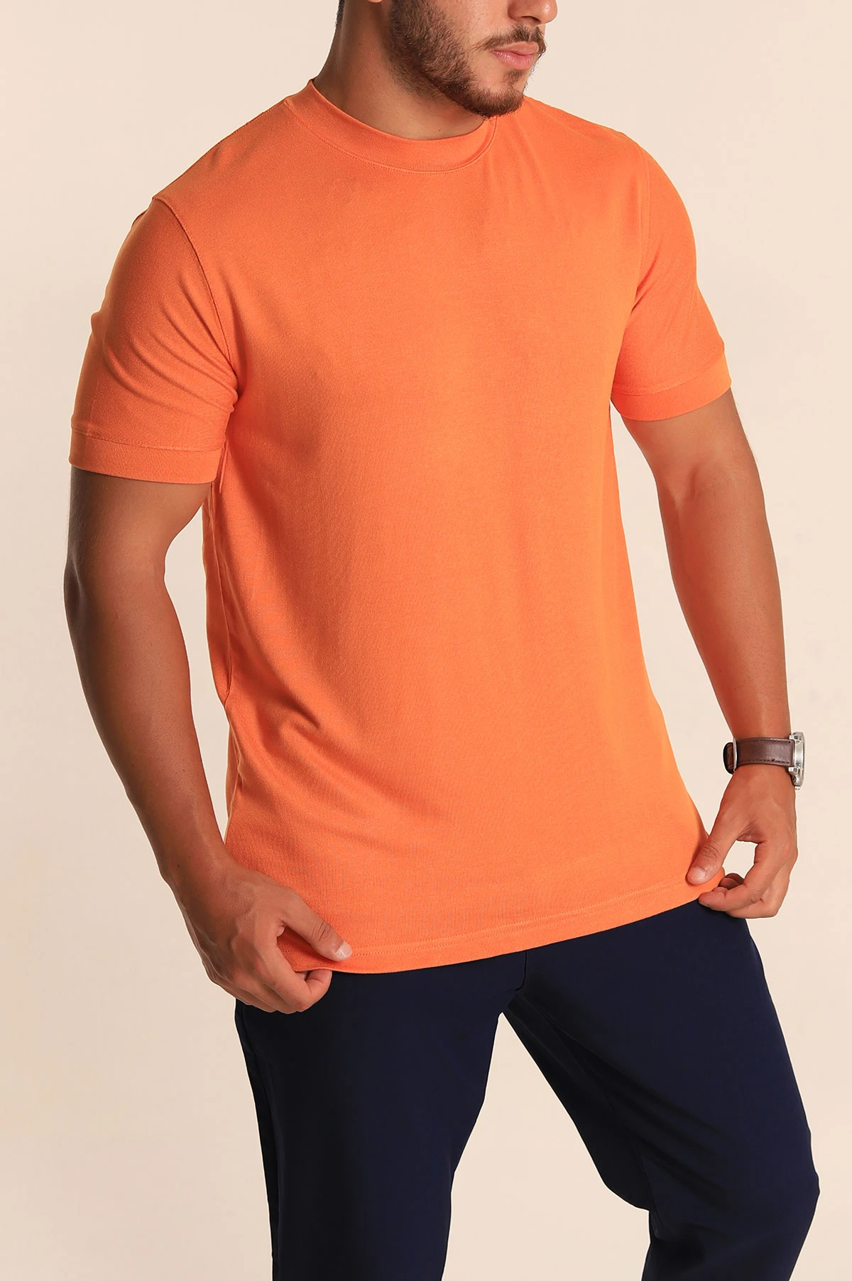 Turuncu Slim Fit Basic Likralı Erkek Tişört 268491
