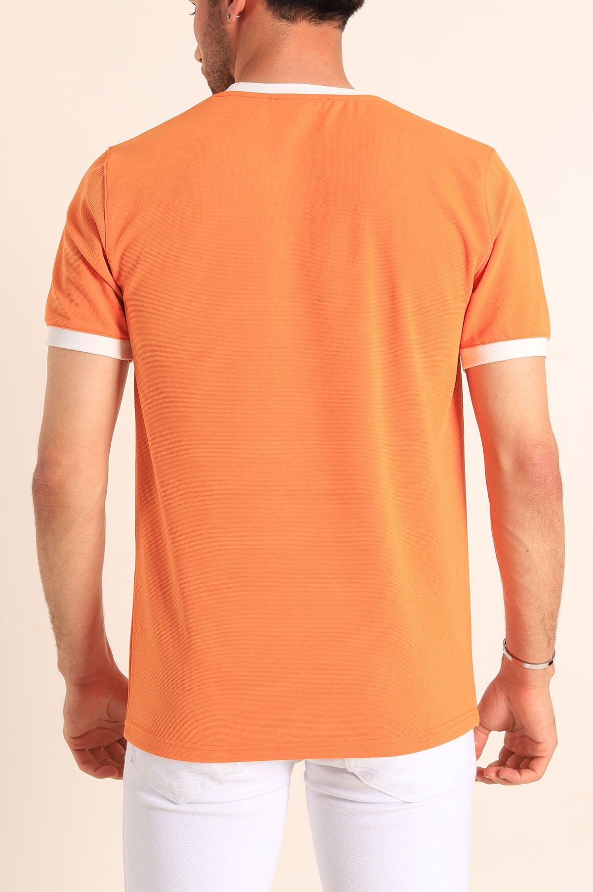Turuncu Slim Fit Kabartma Yazılı Erkek Tişört 186800