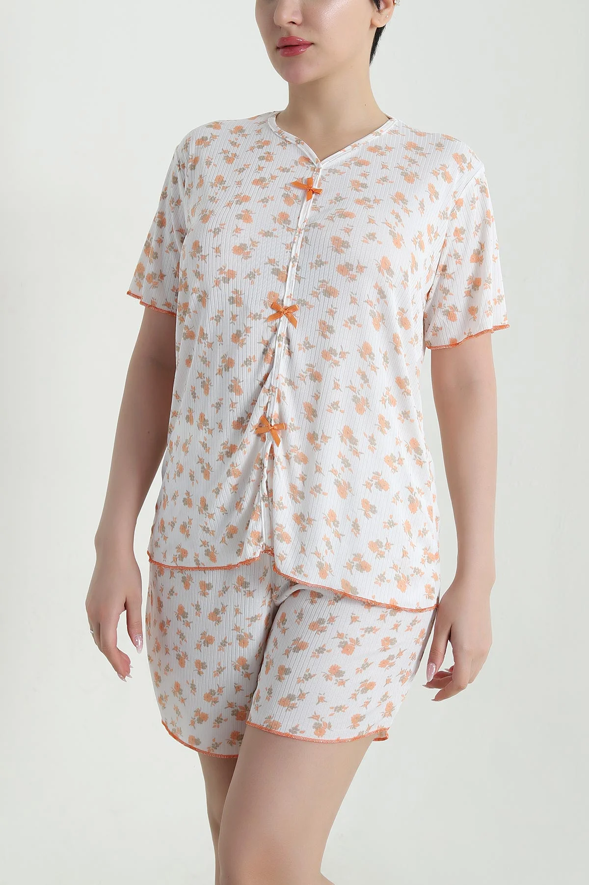 Turuncu Şortlu Kaşkorse Kadın Pijama Takımı 462231