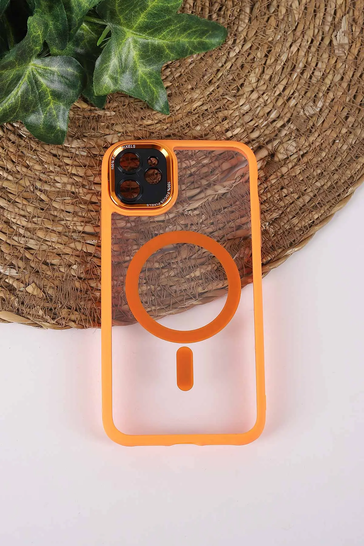 Turuncu TeknoCase İPhone 11 Uyumlu Wesley Case Serisi Magsafe Özellikli Transparan Sert Silikon Telefon Kılıfı 430581