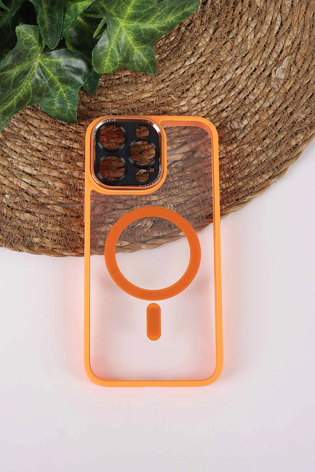 Turuncu TeknoCase İPhone 15 Pro Max Uyumlu Wesley Case Serisi Magsafe Özellikli Transparan Sert Silikon Telefon Kılıfı 430609