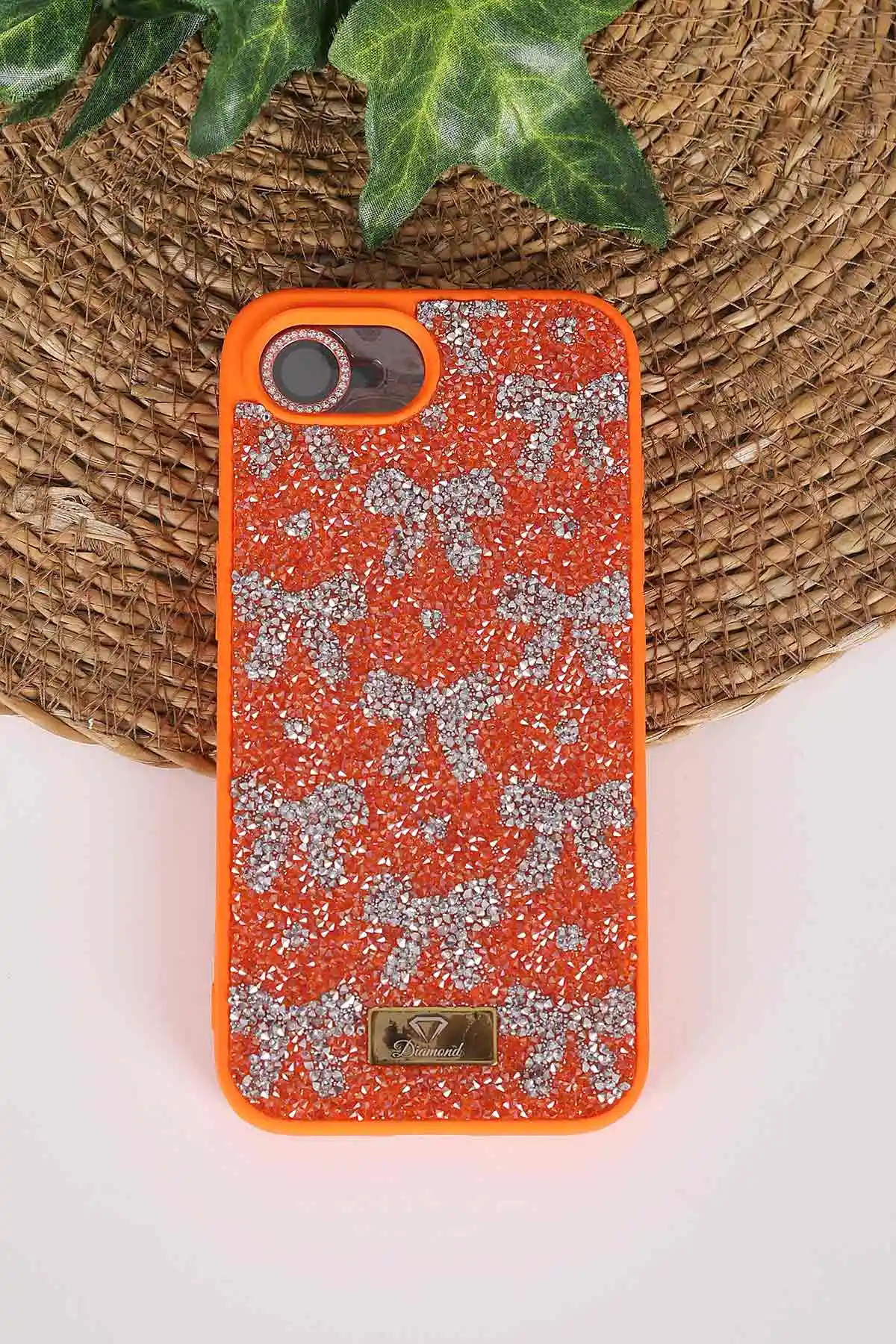 Turuncu TeknoCase İPhone 16E & 17E Uyumlu Perfect Diamond Case Serisi Taşlı Lens Hediyeli Sert Silikon Telefon Kılıfı 480892